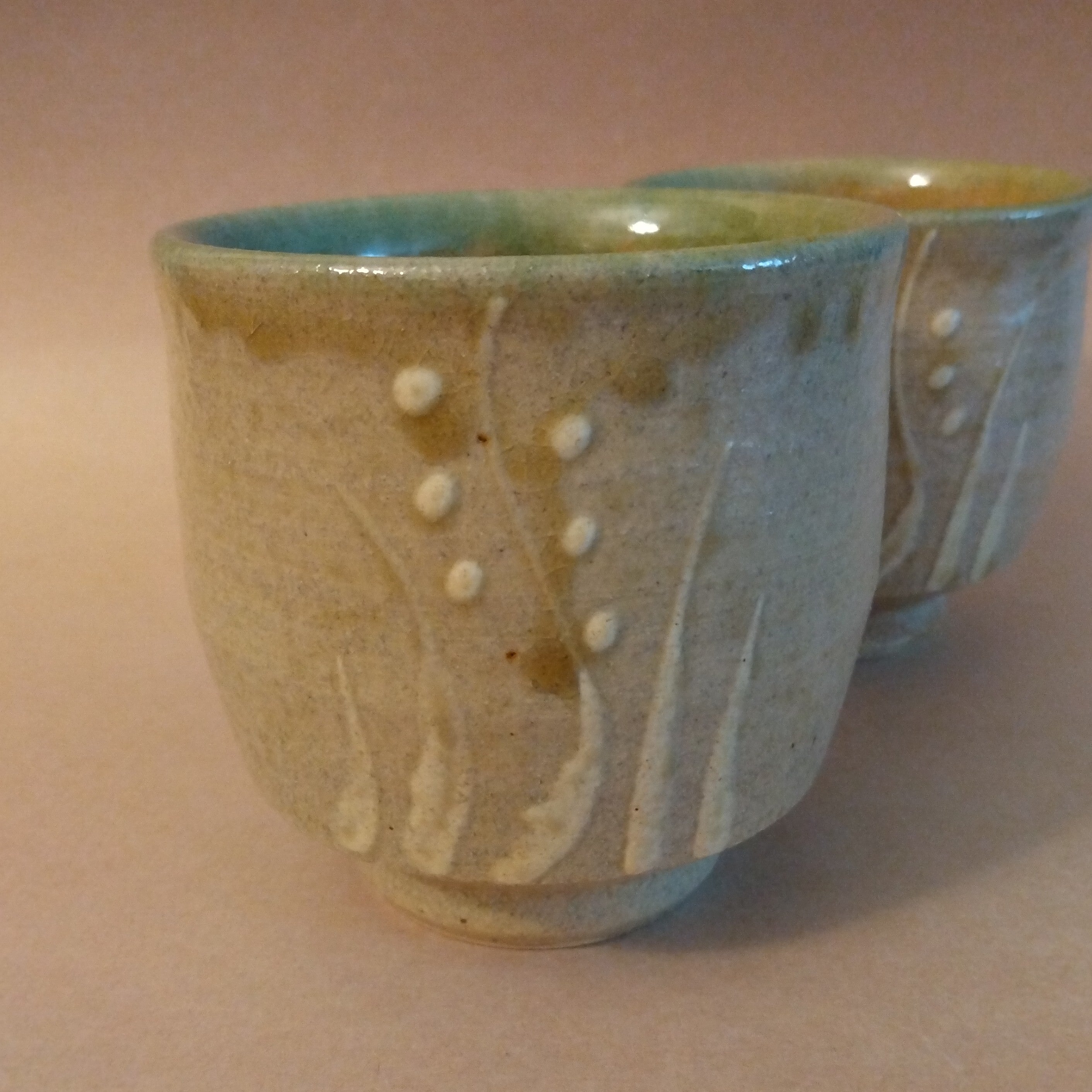 Meoto Yunomi, Tea Cup Pair, with signed wooden box, by Akashi Shosaku, Mashiko