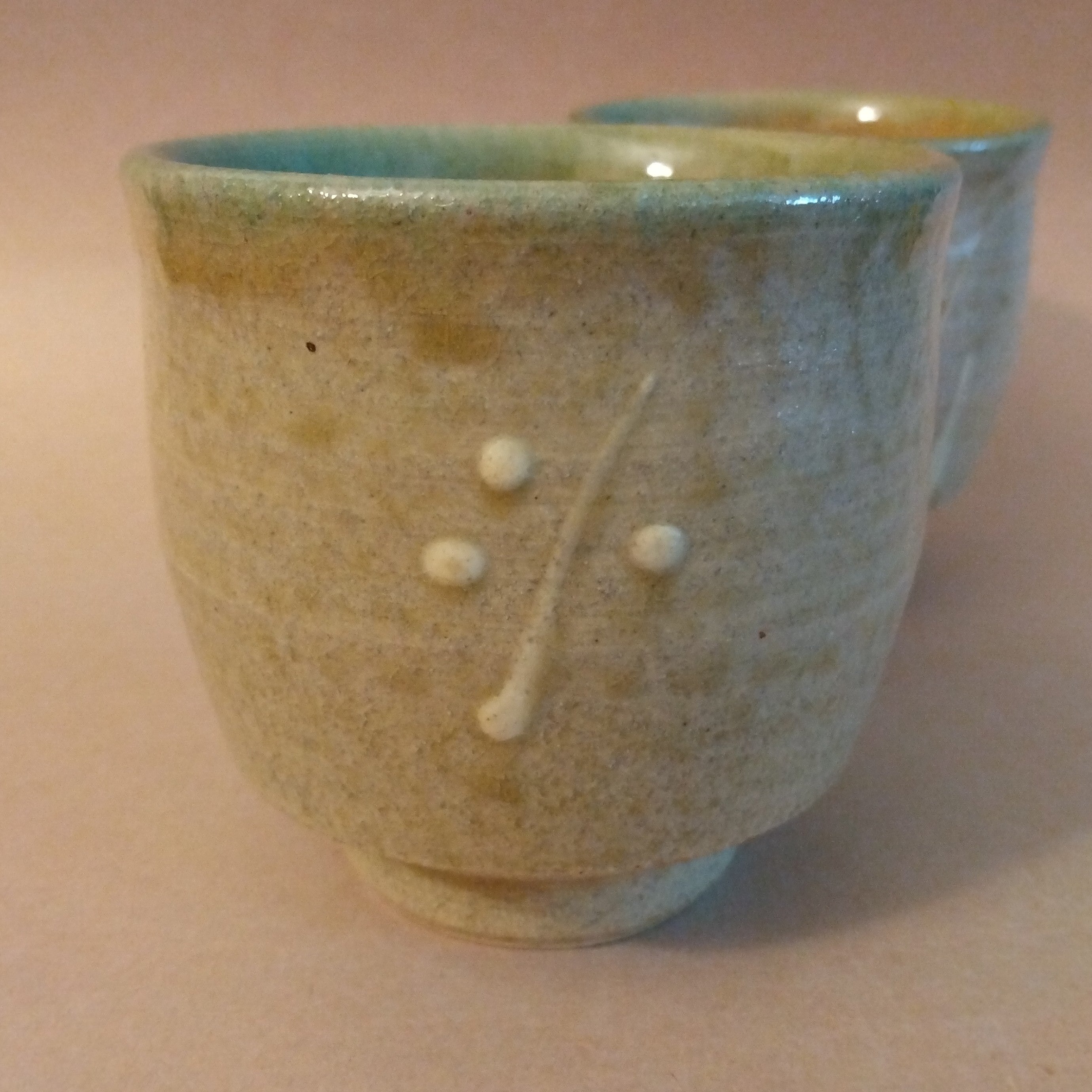 Meoto Yunomi, Tea Cup Pair, with signed wooden box, by Akashi Shosaku, Mashiko