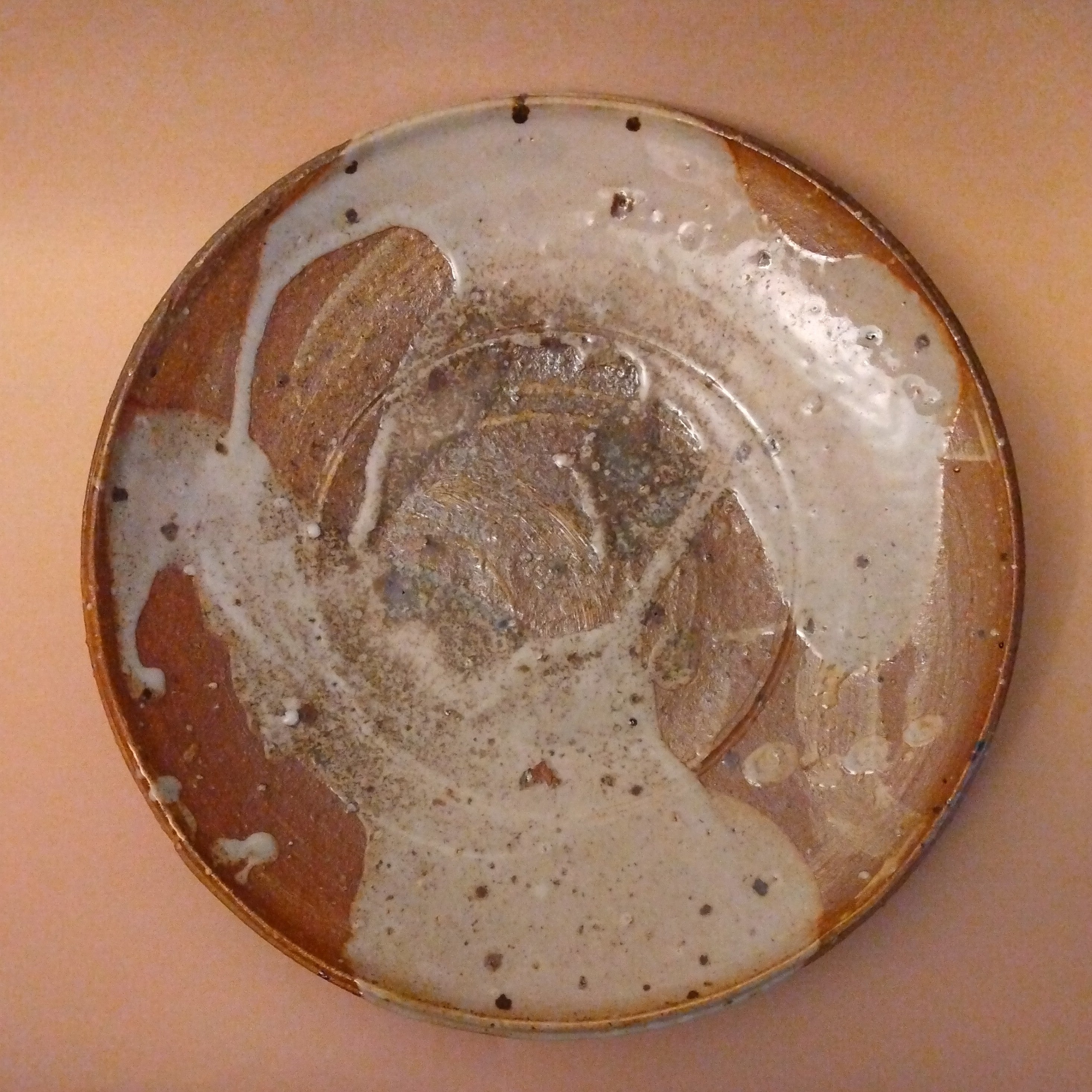 Wood-fired Plate with Shino Glaze Ladle Splashes, by George Gledhill