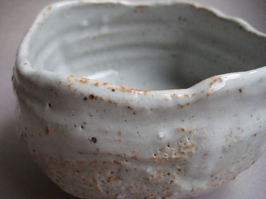 Shino Glaze Square Tea Bowl with Split Foot, Matcha Chawan, by George Gledhill