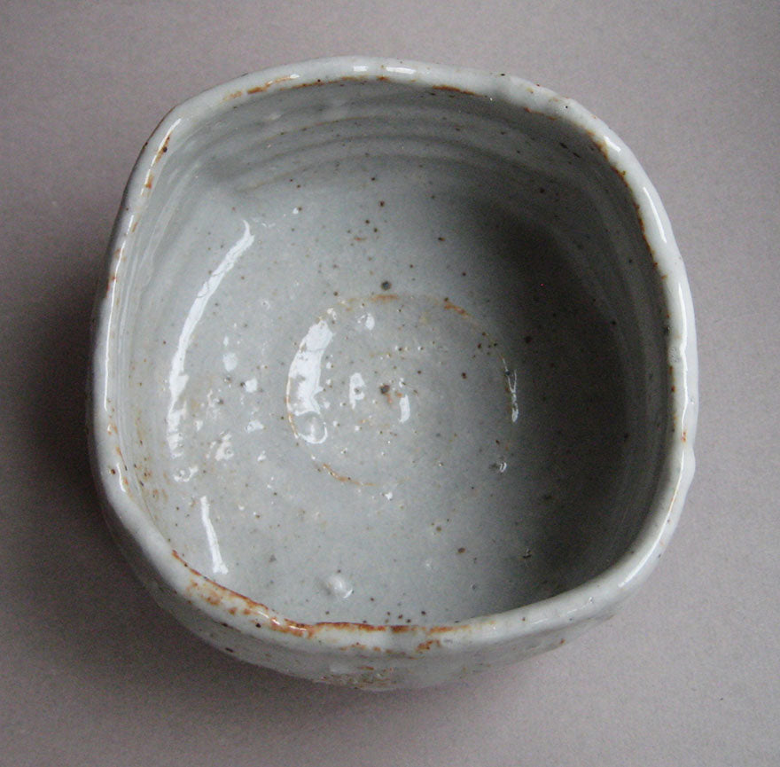 Shino Glaze Square Tea Bowl with Split Foot, Matcha Chawan, by George Gledhill