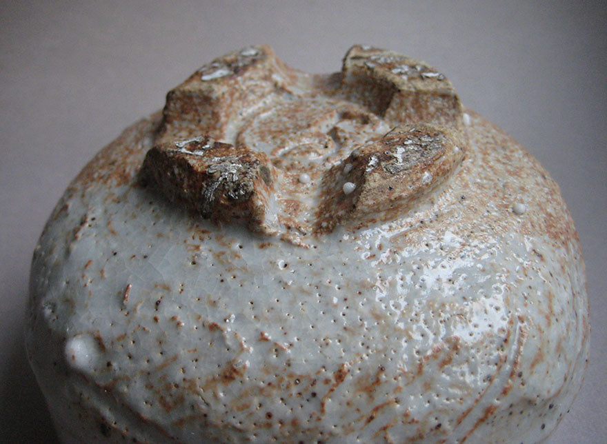 Shino Glaze Square Tea Bowl with Split Foot, Matcha Chawan, by George Gledhill