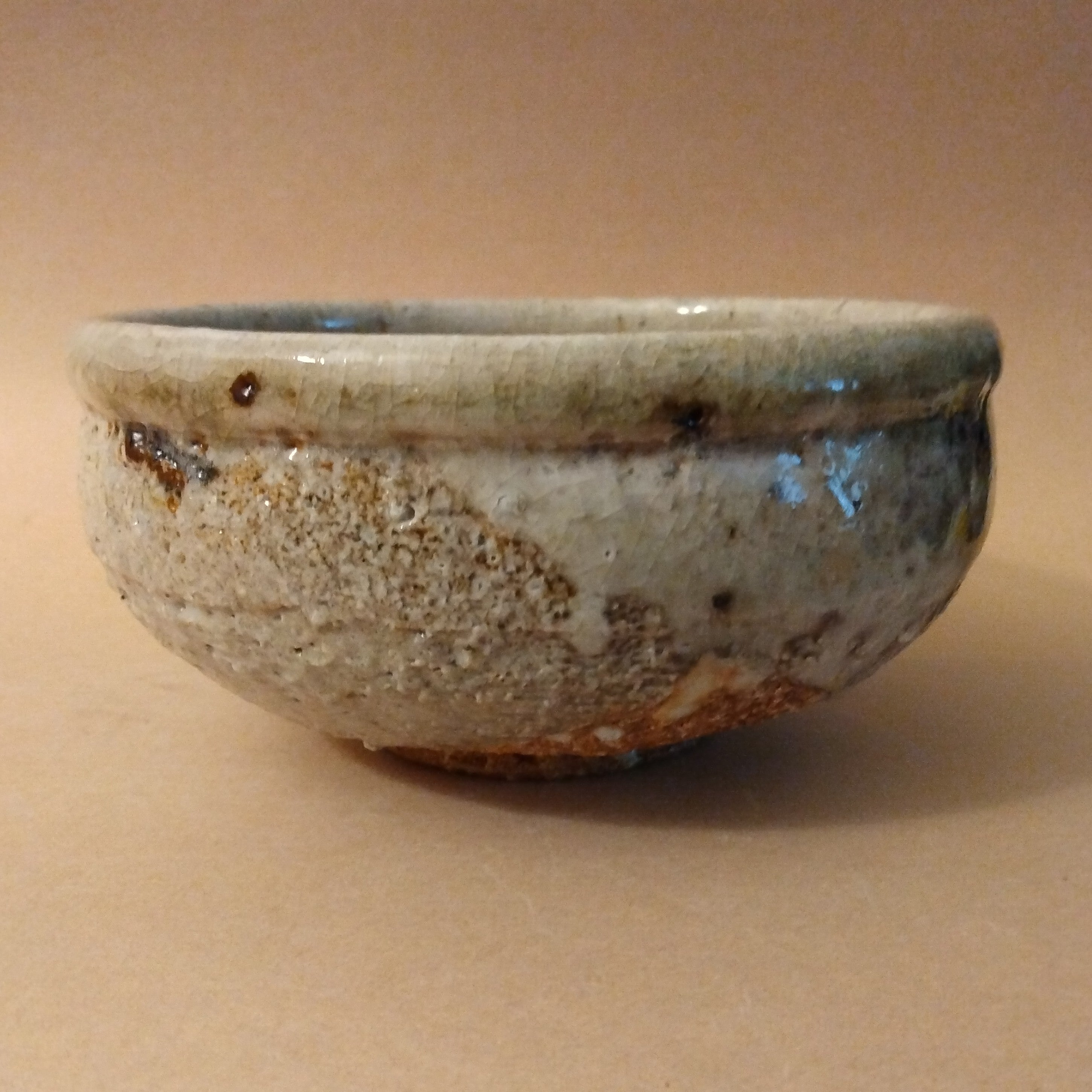 Wood-fired Shino Glaze Bowl with Feldspar loaded Clay, by George Gledhill