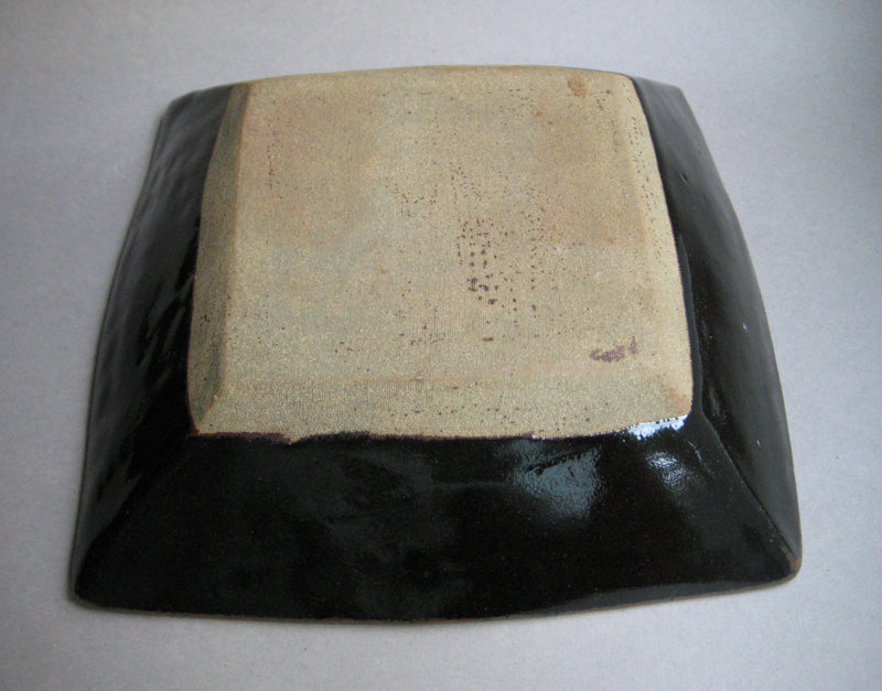 Mashiko-guro, Mashiko Black, and Kaki glaze Kakuzara (Square Dish) by Tagami Isamu, Hinata Kiln