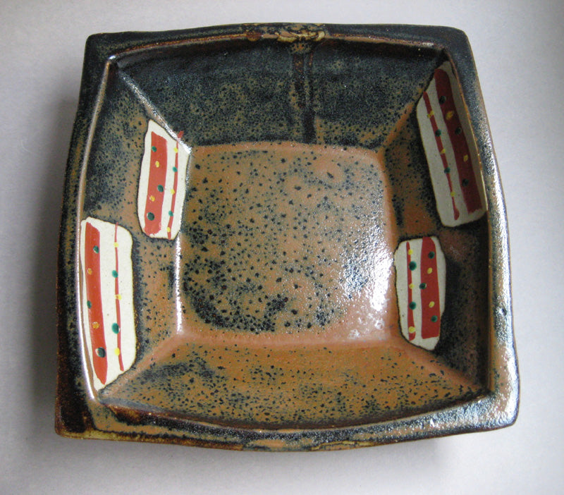 Kaki glaze Kakuzara (Square Dish) by Tagami Isamu, Hinata Kiln