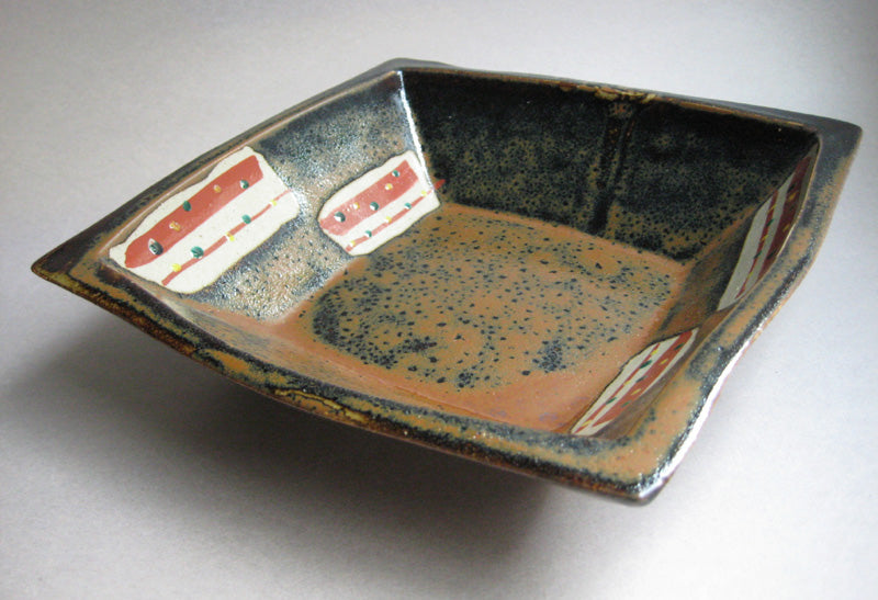 Kaki glaze Kakuzara (Square Dish) by Tagami Isamu, Hinata Kiln