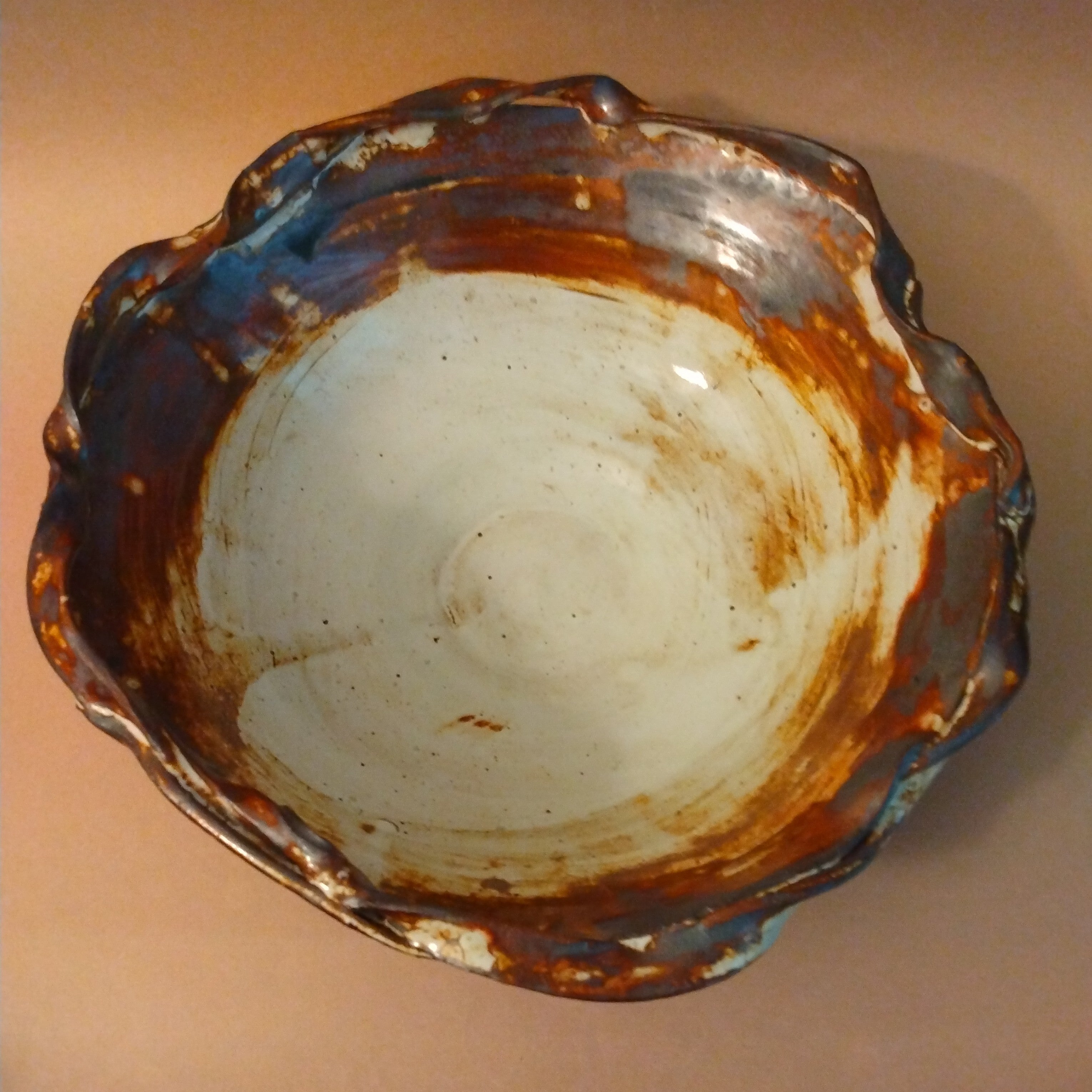 Bamboo Ash and Shino Glazed Serving Bowl by Sachiko Furuya