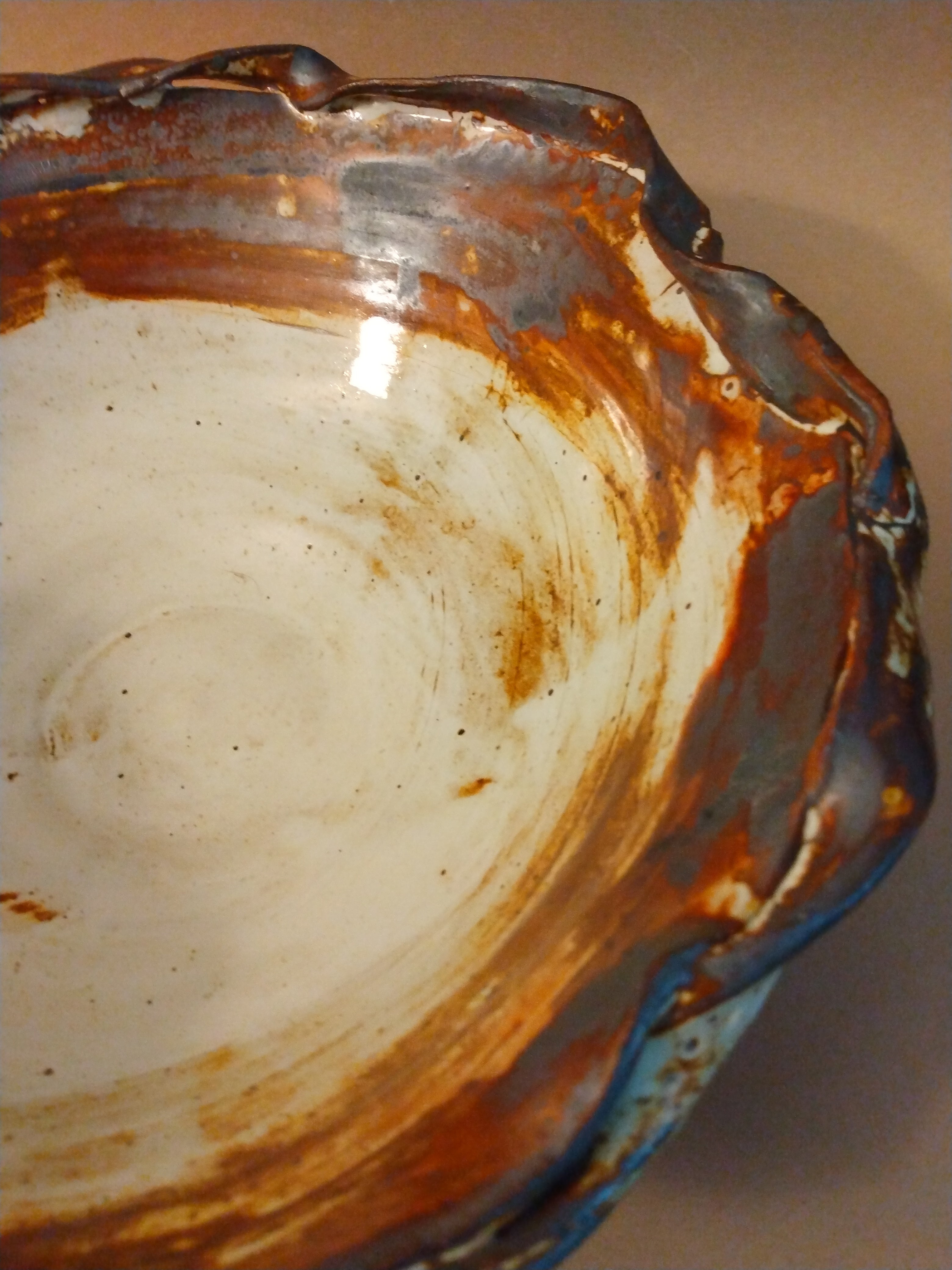 Bamboo Ash and Shino Glazed Serving Bowl by Sachiko Furuya
