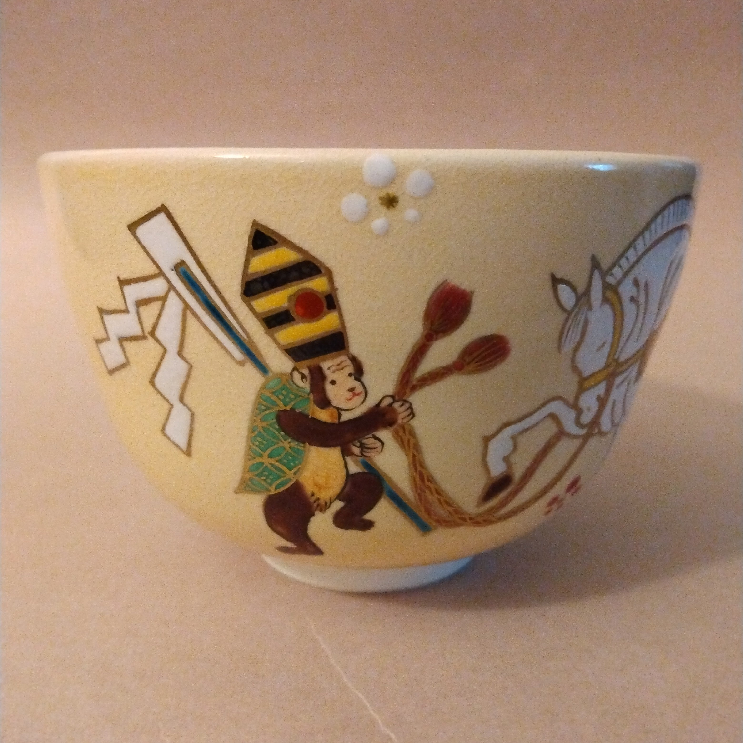 Vintage Horse Tea Bowl; Eto Uma Chawan, Kyo-yaki by Kato Eizan, Kyoto