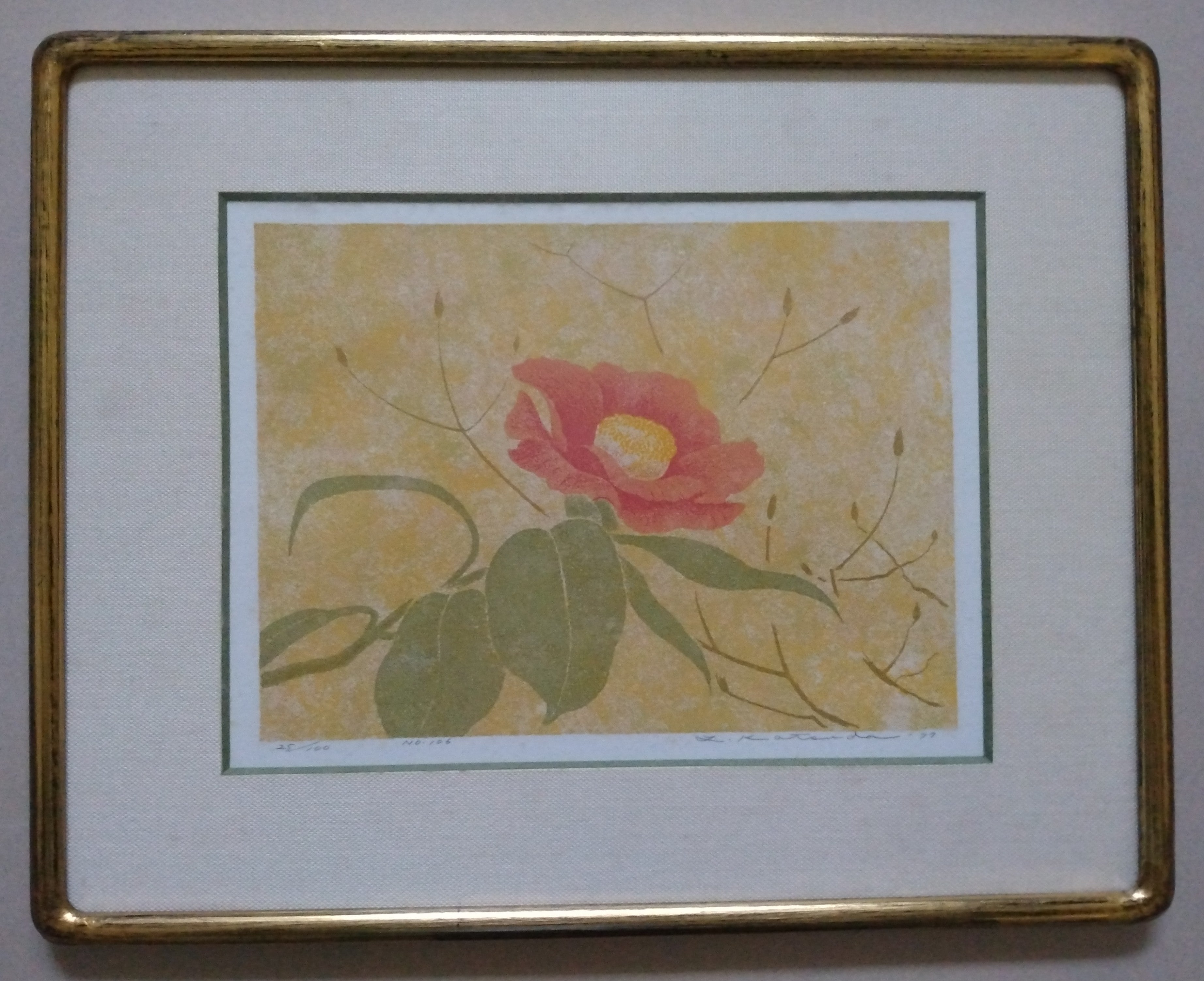 Katsuda Yukio Framed Silkscreen Print, "No. 106" Camellia