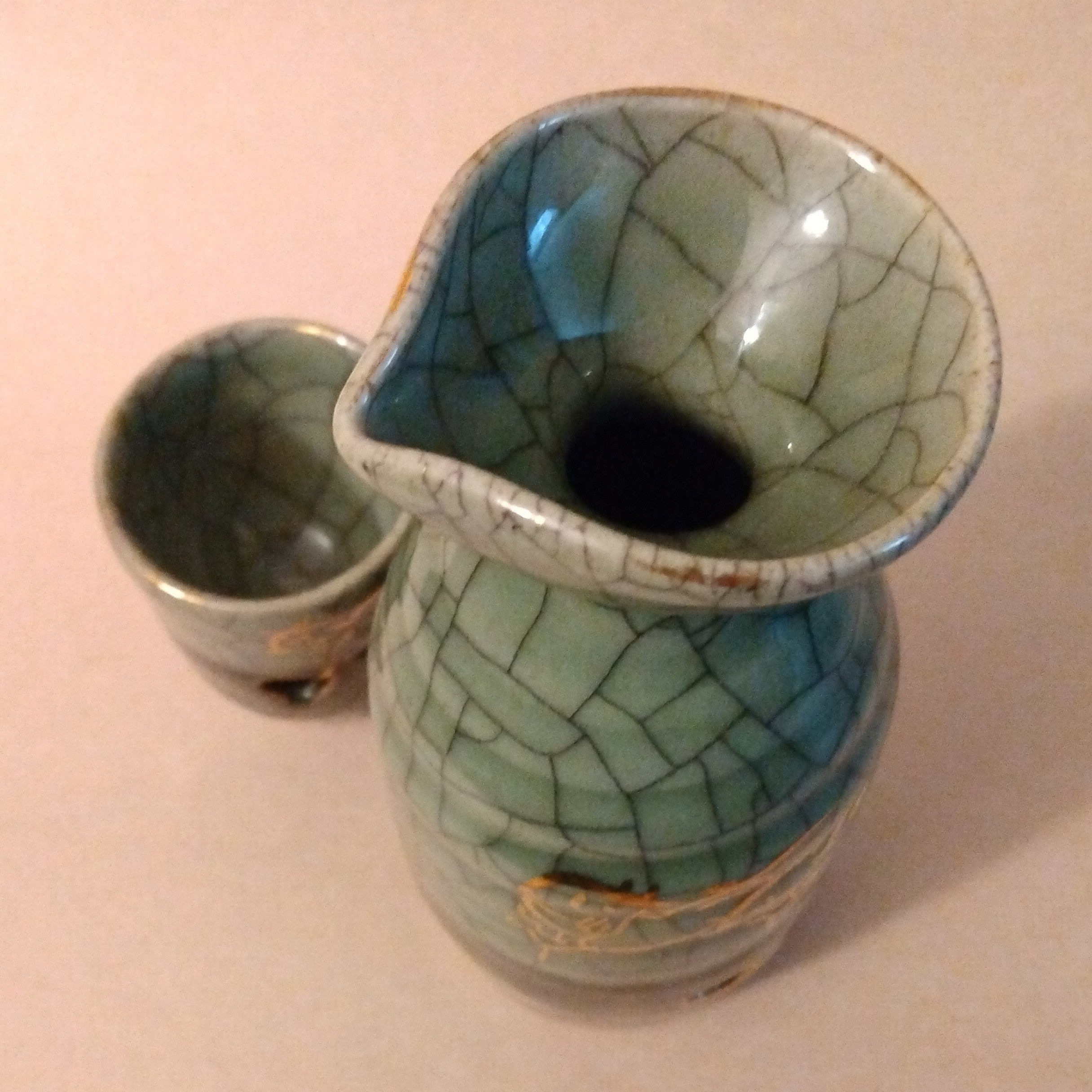 Obori-Soma-yaki Tokkuri & Ochoko (Sake Flask & Cup) Set, Vintage