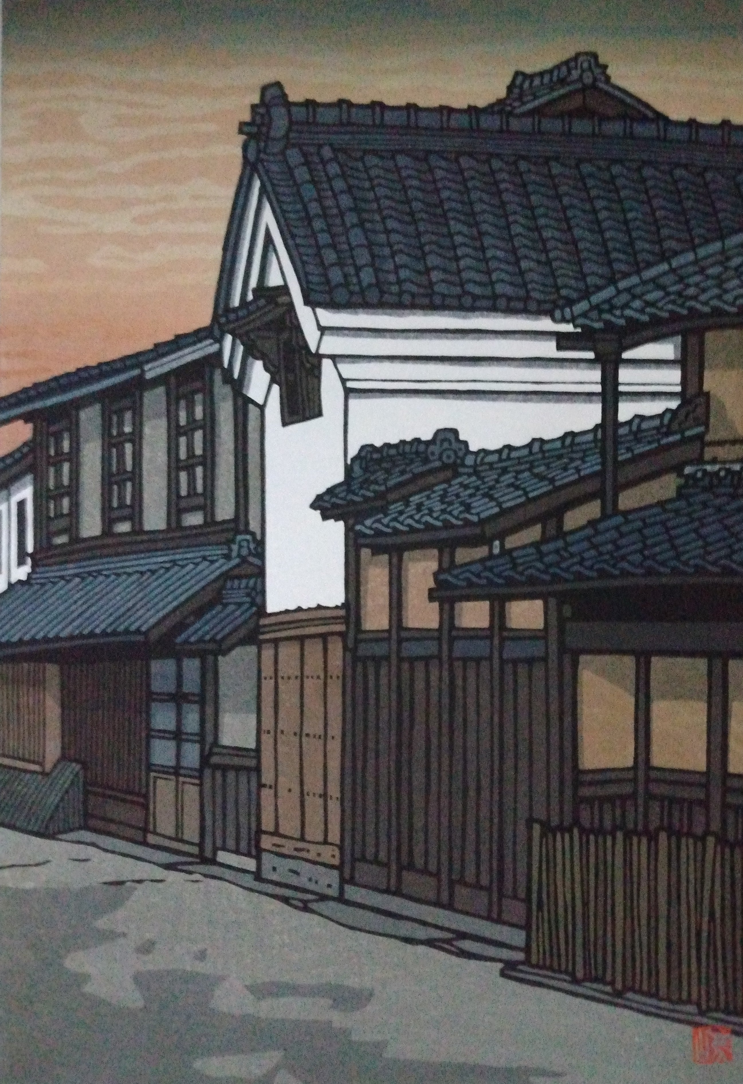 Woodblock Print by Katsuyuki Nishijima, "Morning in Sakamoto" (Sakamoto no Asa)