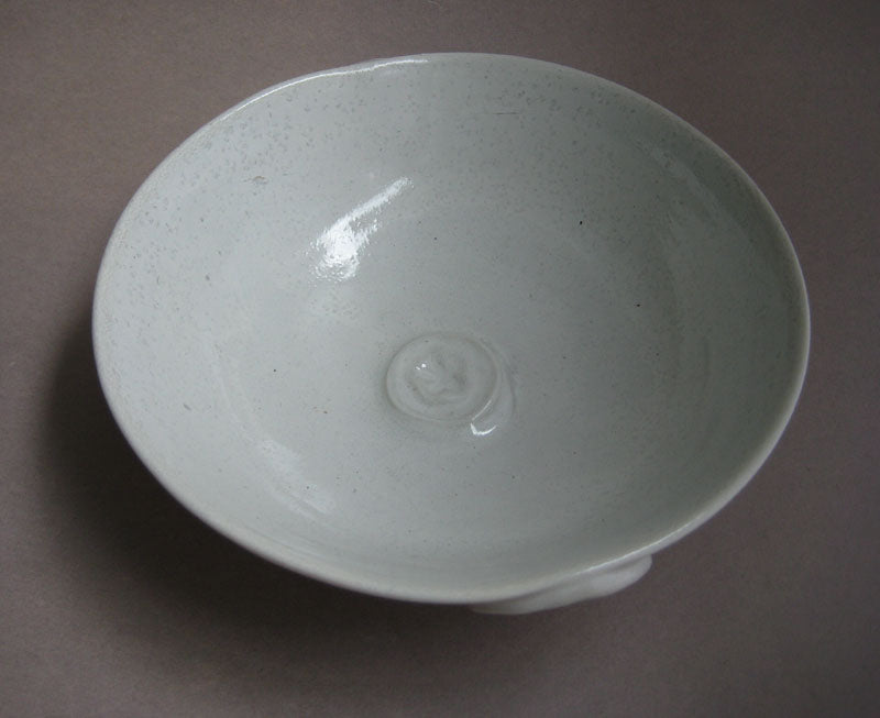 Round Dish with flower-shaped medallions applied to 2 sides and interior, by Sachiko Furuya