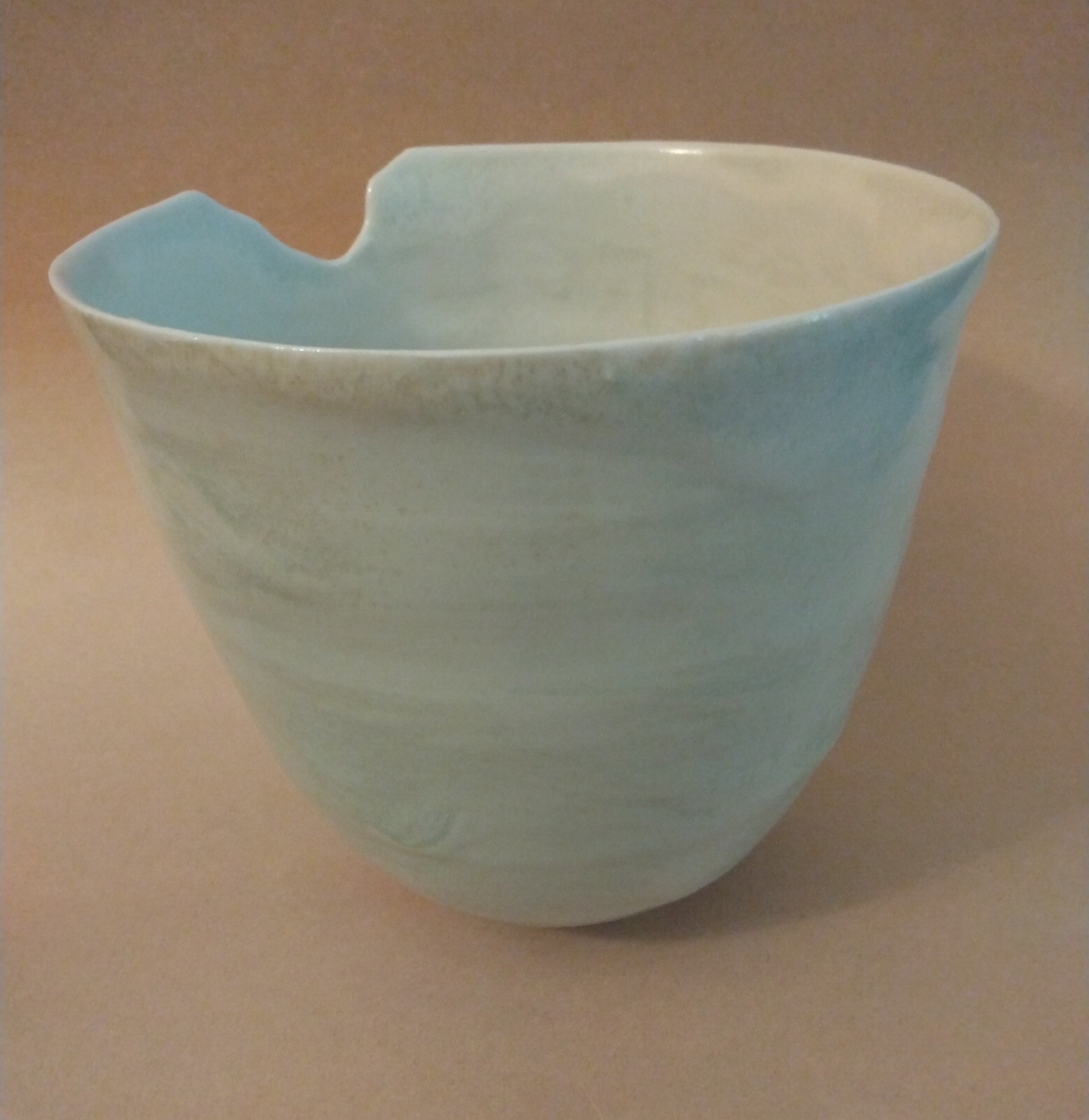 Tall Bowl/Vase with Notched Rim, White Shino Glaze, by Sachiko Furuya