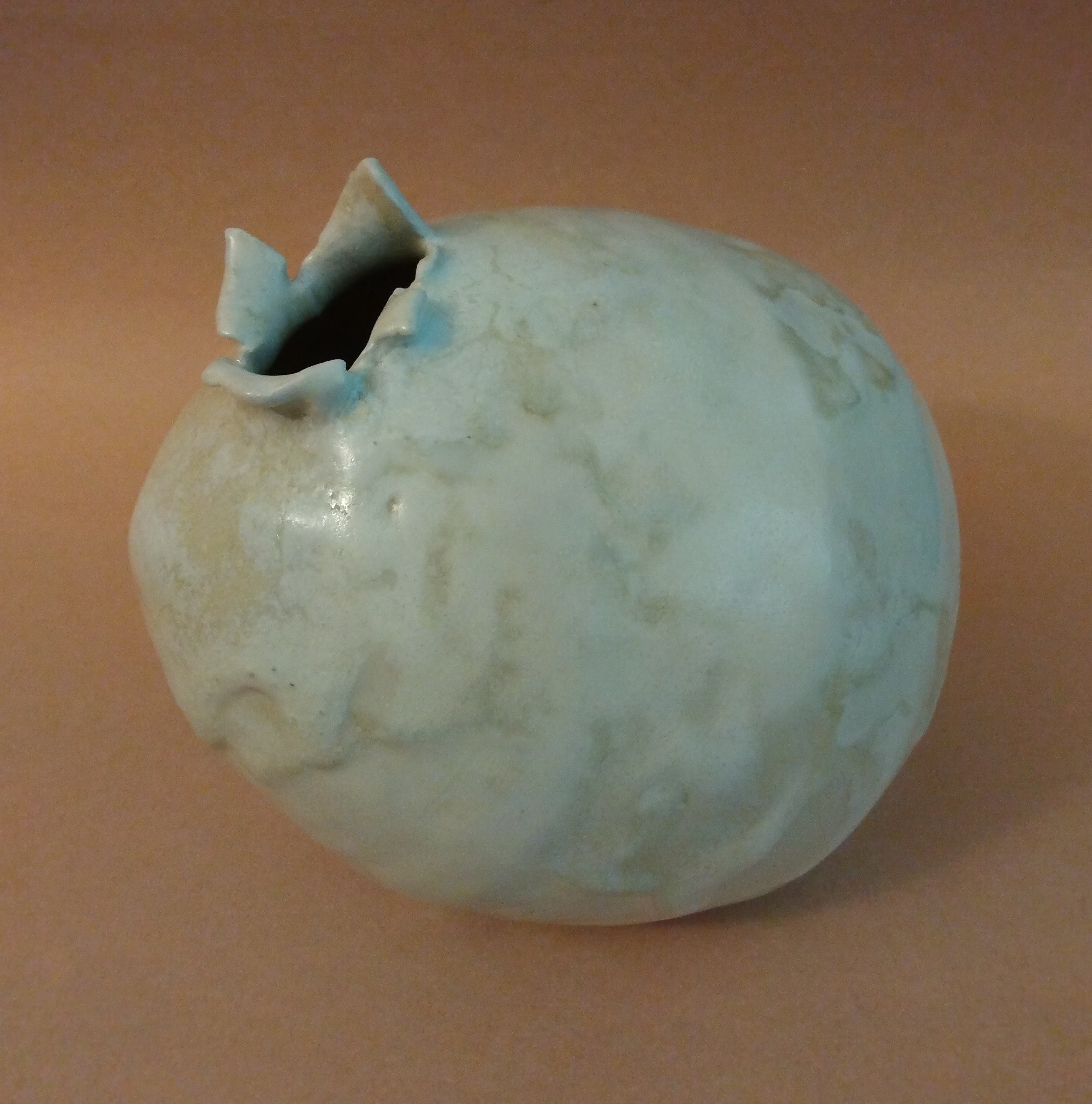 White Shino Vase with Torn Opening by Sachiko Furuya