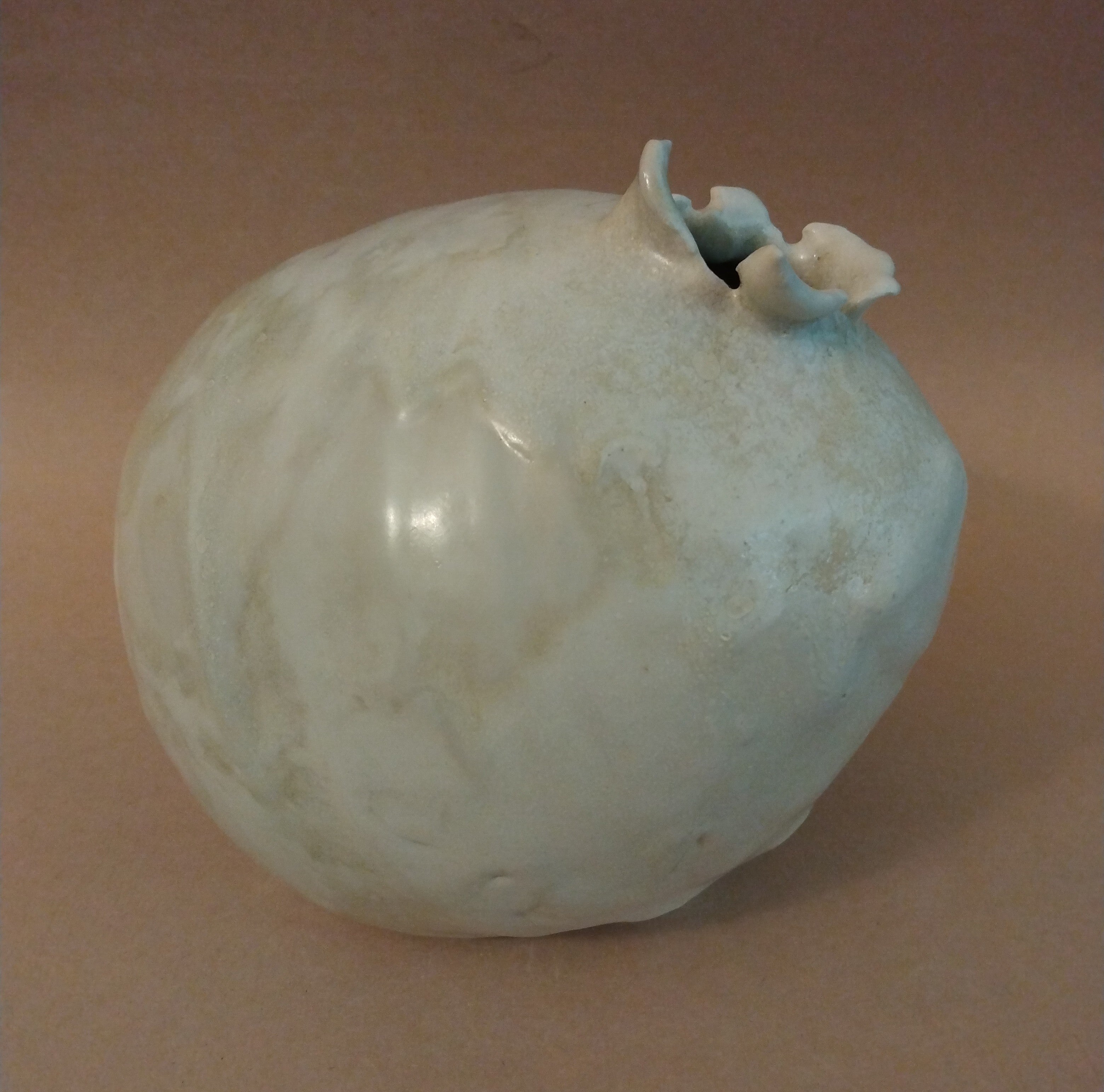 White Shino Vase with Torn Opening by Sachiko Furuya