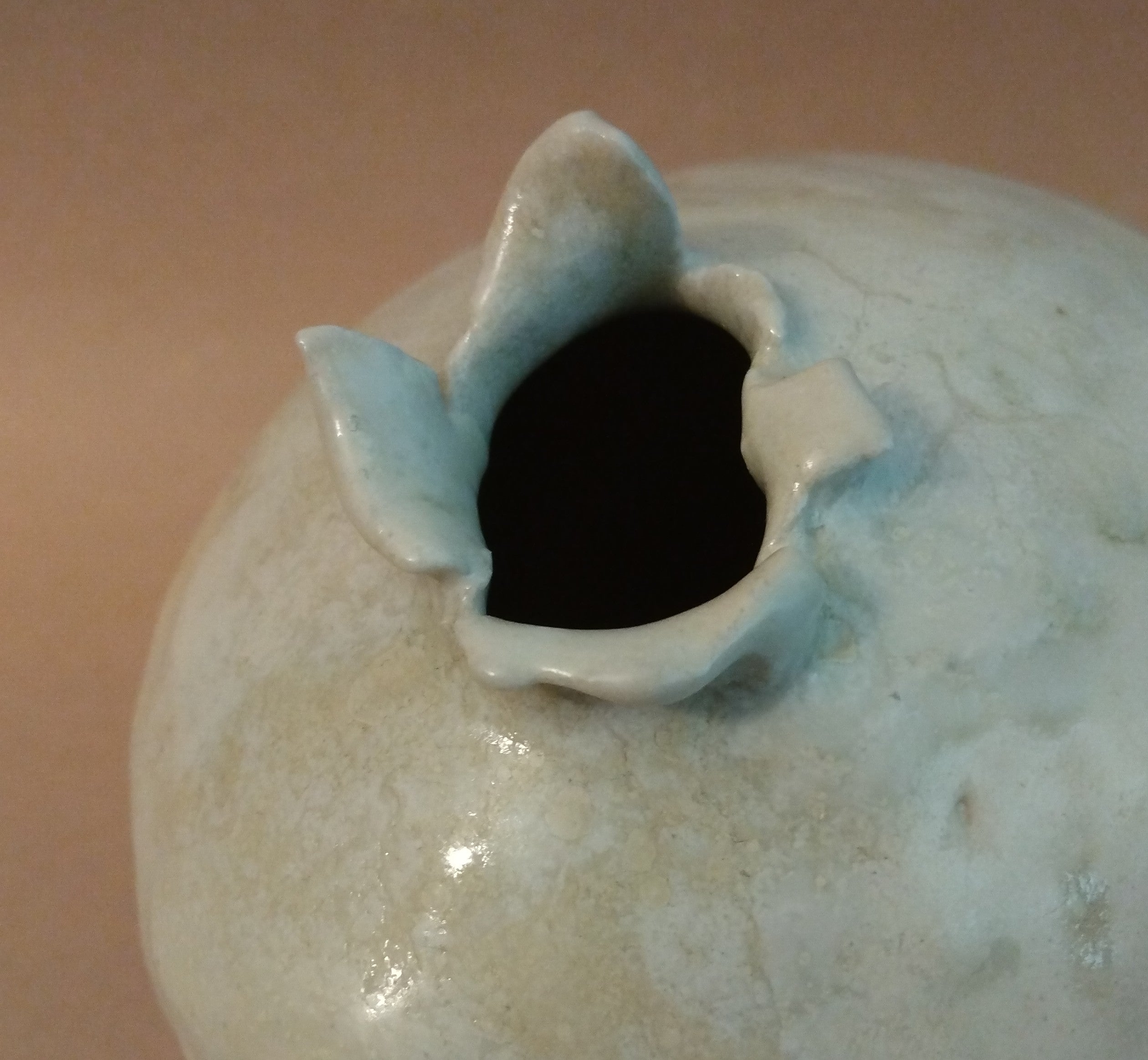 White Shino Vase with Torn Opening by Sachiko Furuya