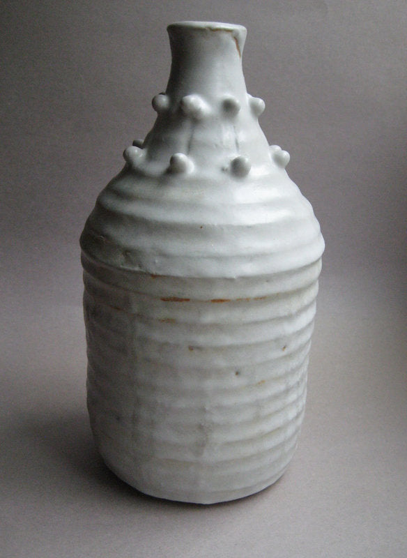 White Shino glaze Vase with studded neck & shoulder, by Sachiko Furuya