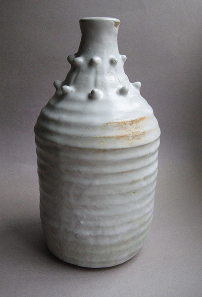 White Shino glaze Vase with studded neck & shoulder, by Sachiko Furuya