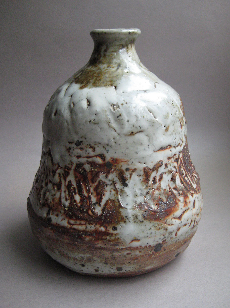 Vase with wide base, Shino and Bamboo Ash Glazes, by Sachiko Furuya
