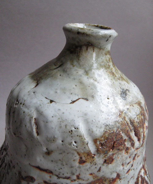 Vase with wide base, Shino and Bamboo Ash Glazes, by Sachiko Furuya
