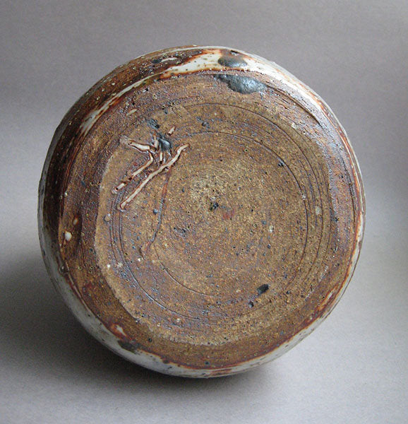Vase with wide base, Shino and Bamboo Ash Glazes, by Sachiko Furuya