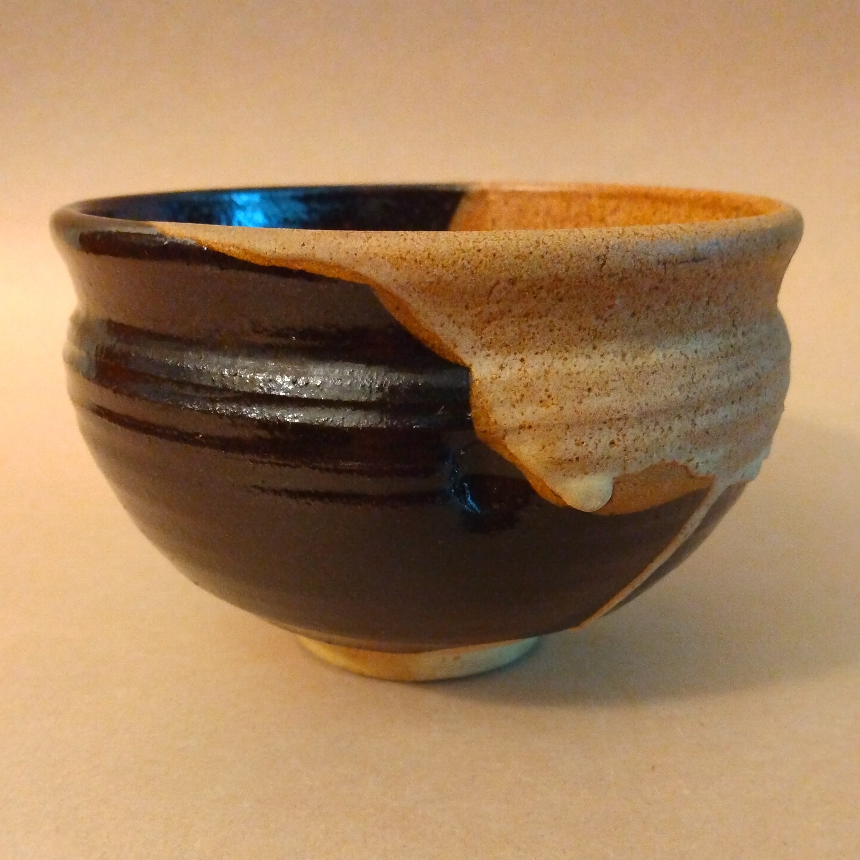 Kakewake (Split Glaze) Tea Bowl, Vintage, possibly Seto-yaki