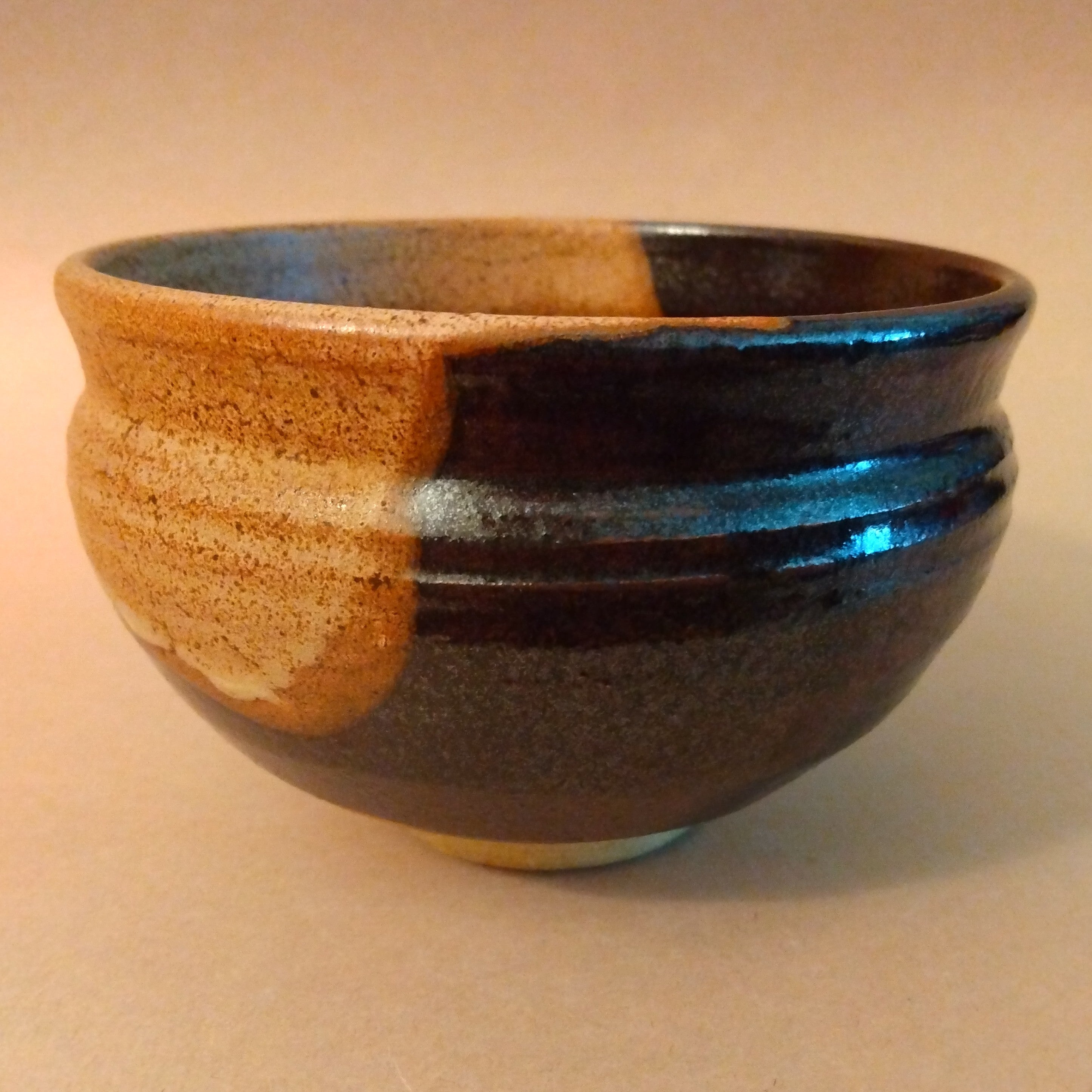 Kakewake (Split Glaze) Tea Bowl, Vintage, possibly Seto-yaki