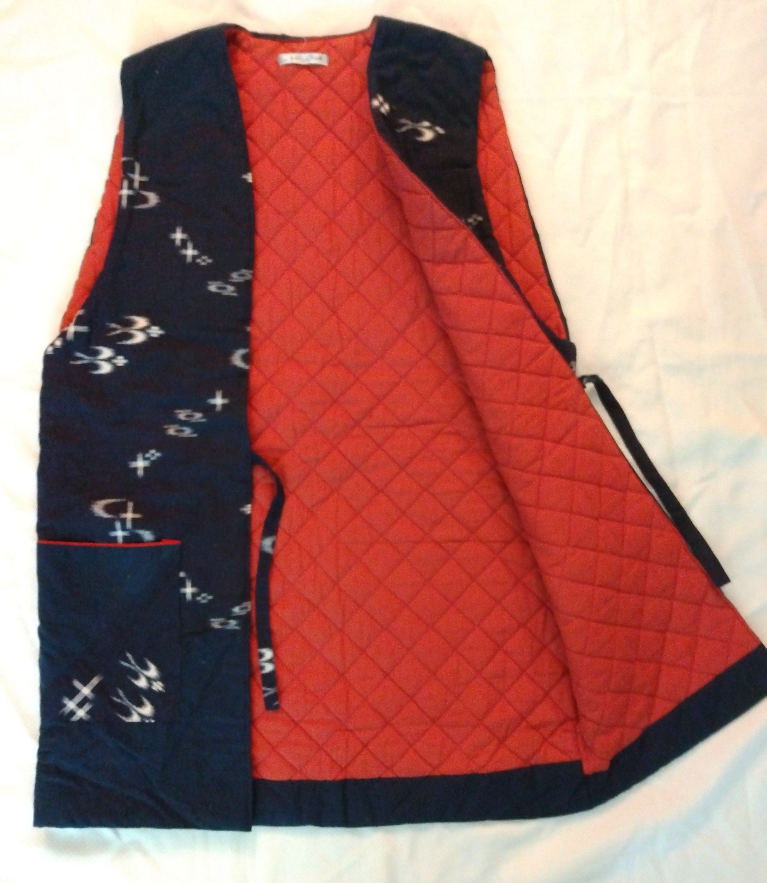 Kasuri, Ikat, Sodenashi, Sleeveless Vest. Vintage, but unused, Japanese Textile; Thiel Collection