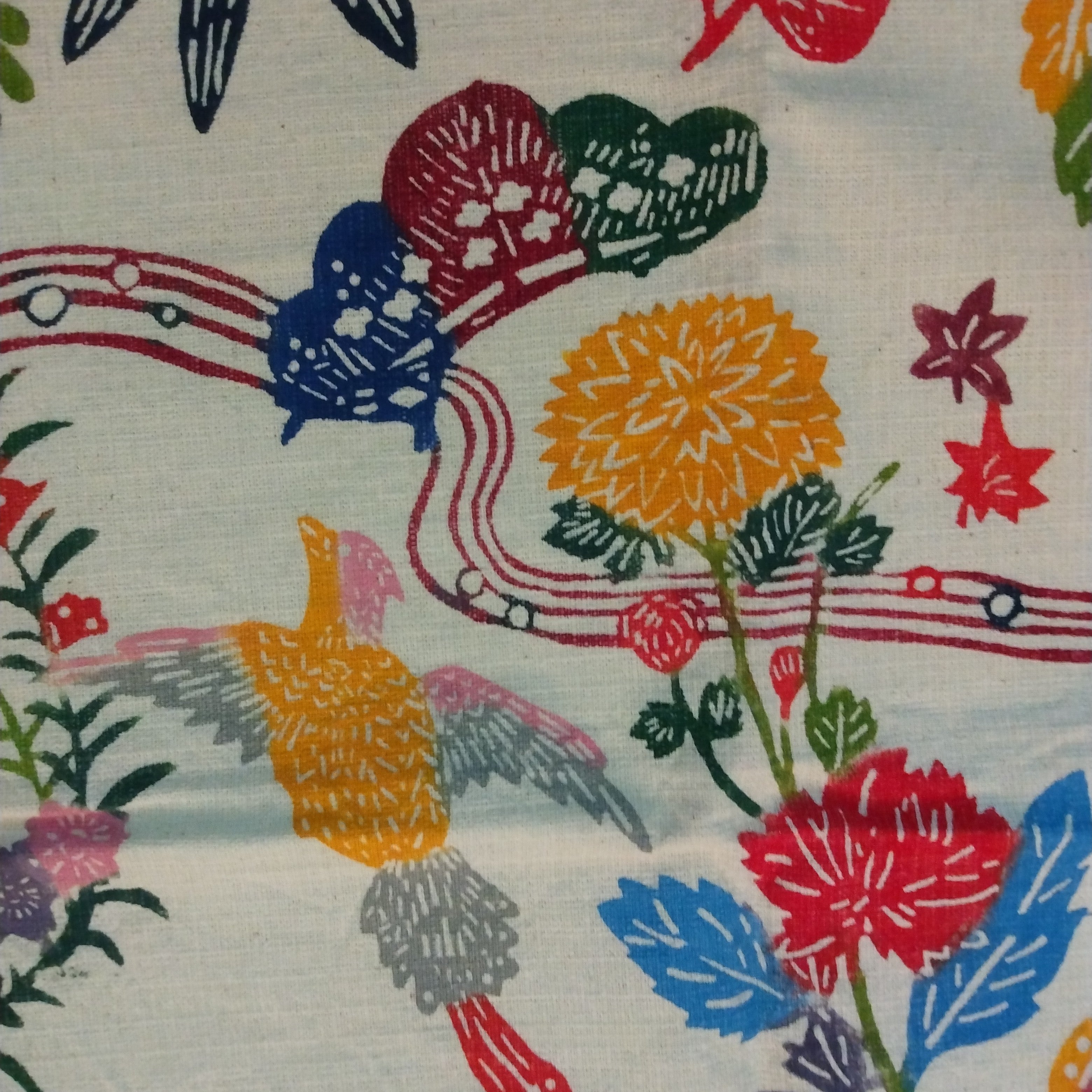Okinawa Bingata Dyed Cloth with Flora and Fauna. Vintage Japanese Textile; Thiel Collection