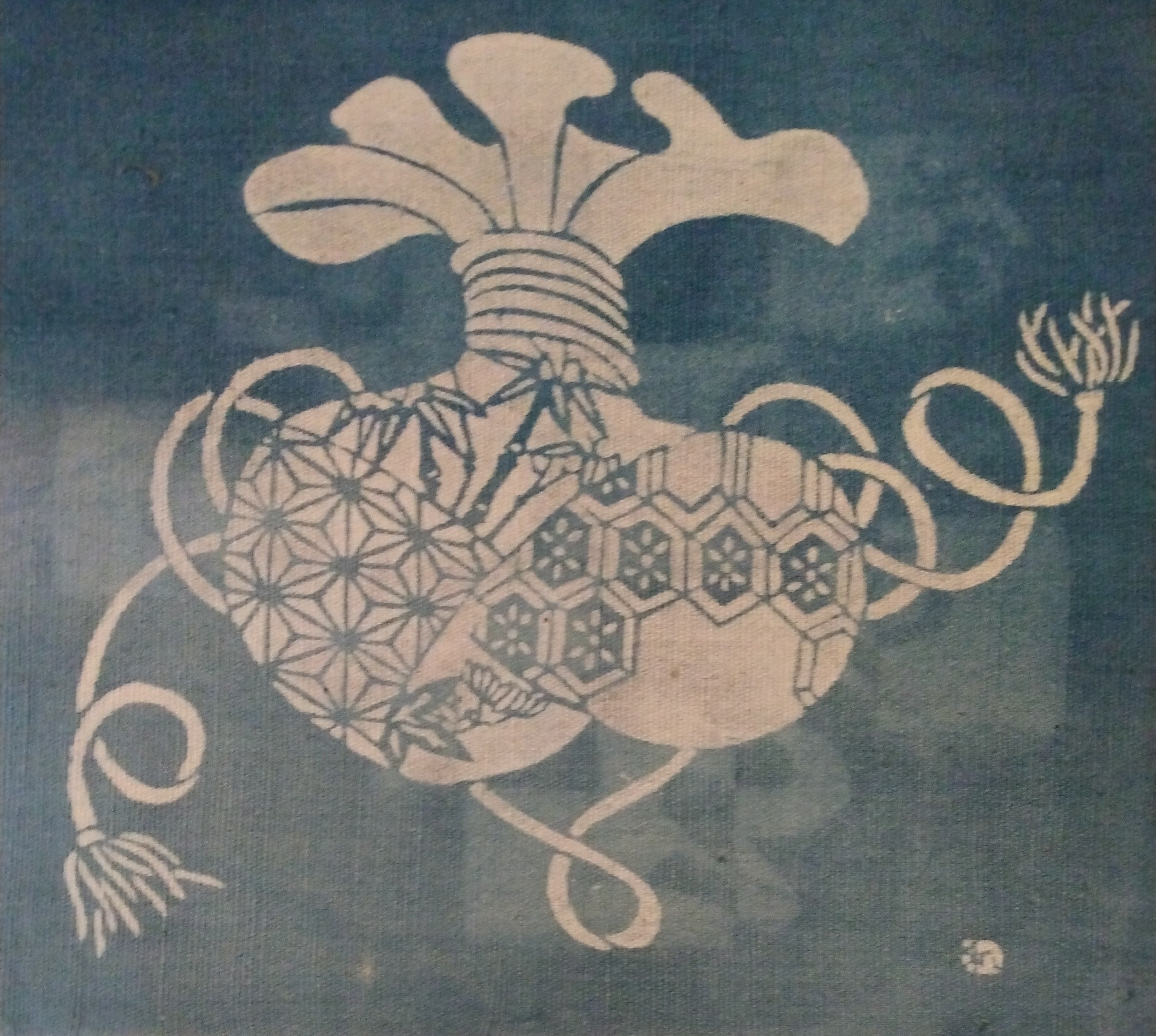 Katazome, Stencil-dyed, Indigo Cloth Mat Shikimono); Thiel Collection