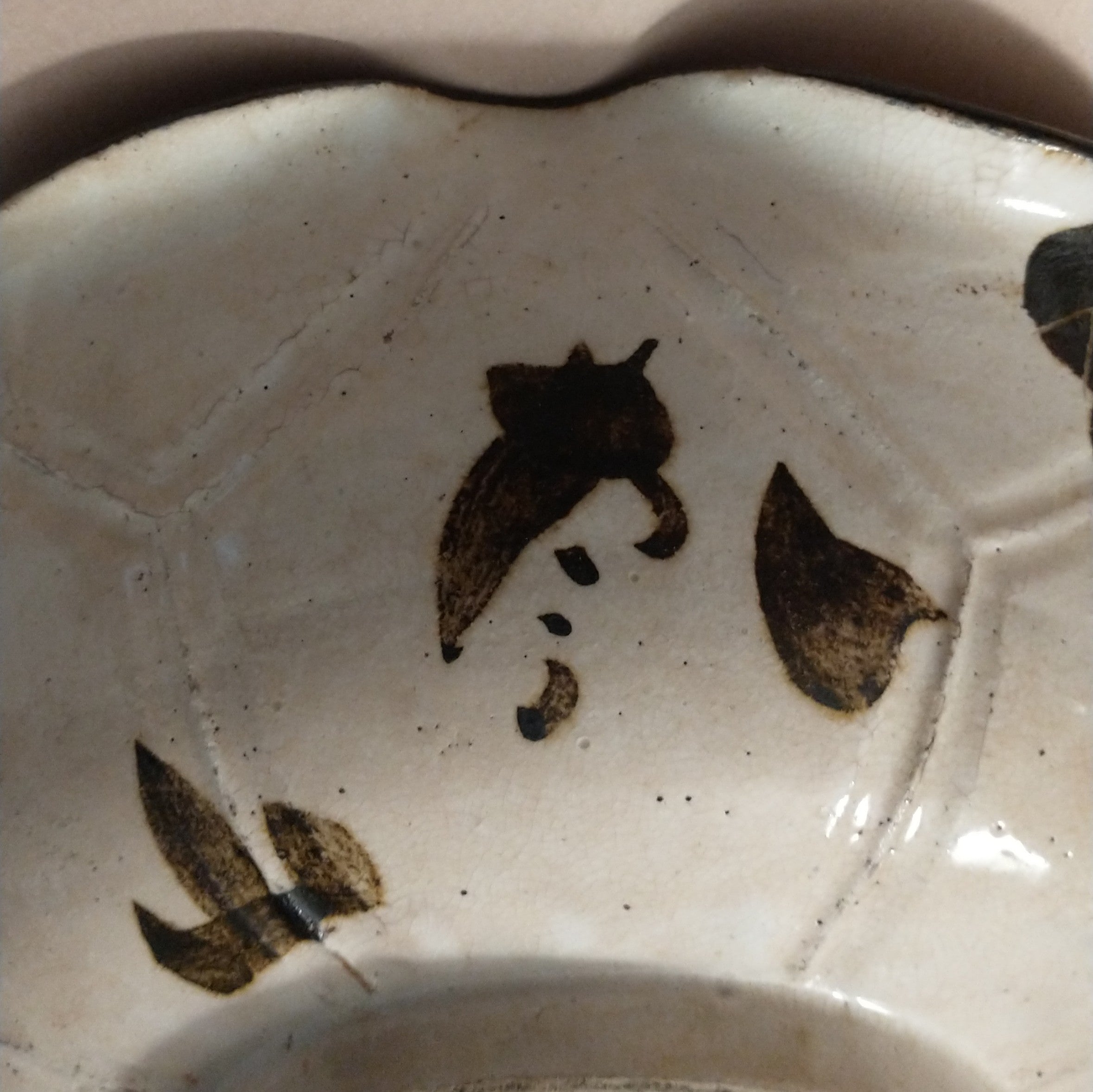 Kenzan-style Painted Dish with Egret and Lotus for Food or Flowers; Antique. Thiel Collection