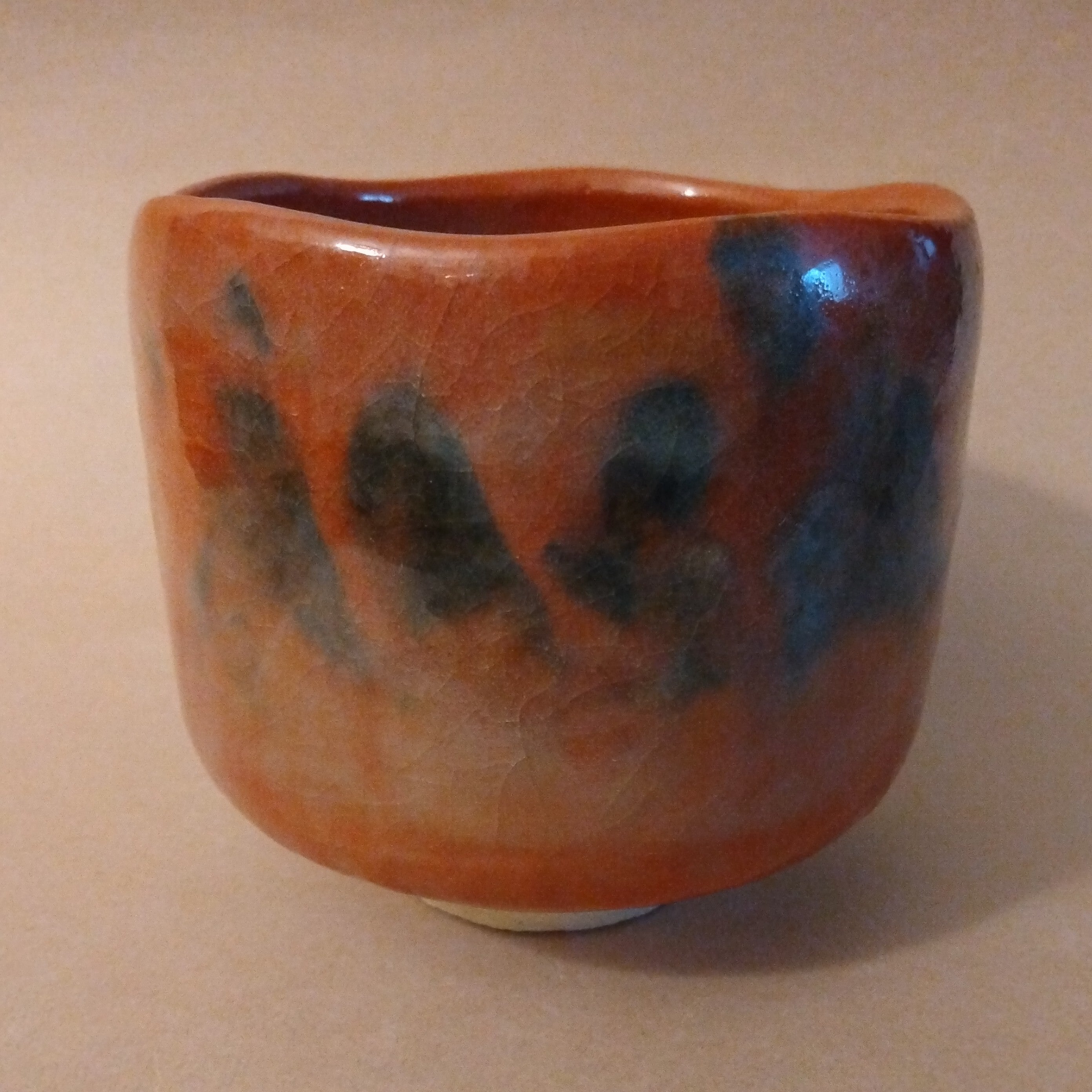 Akaraku Eto Uma Chawan, Red Raku Horse Tea Bowl; by Waraku Kiln, Kawasaki Motoo, Vintage