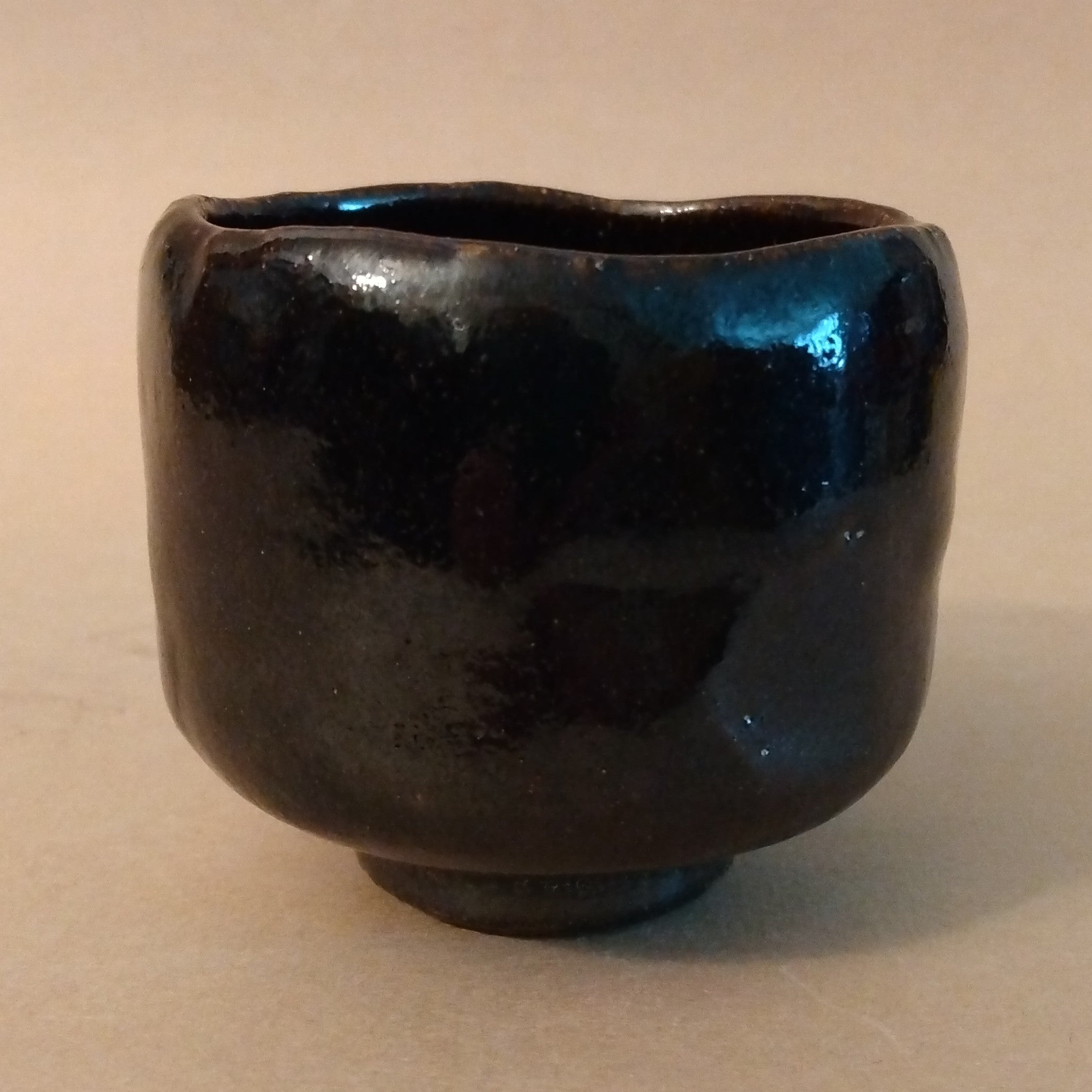 Kuroraku (Black Raku) Guinomi, Sake Cup, by Waraku Kiln, Kawasaki Motoo