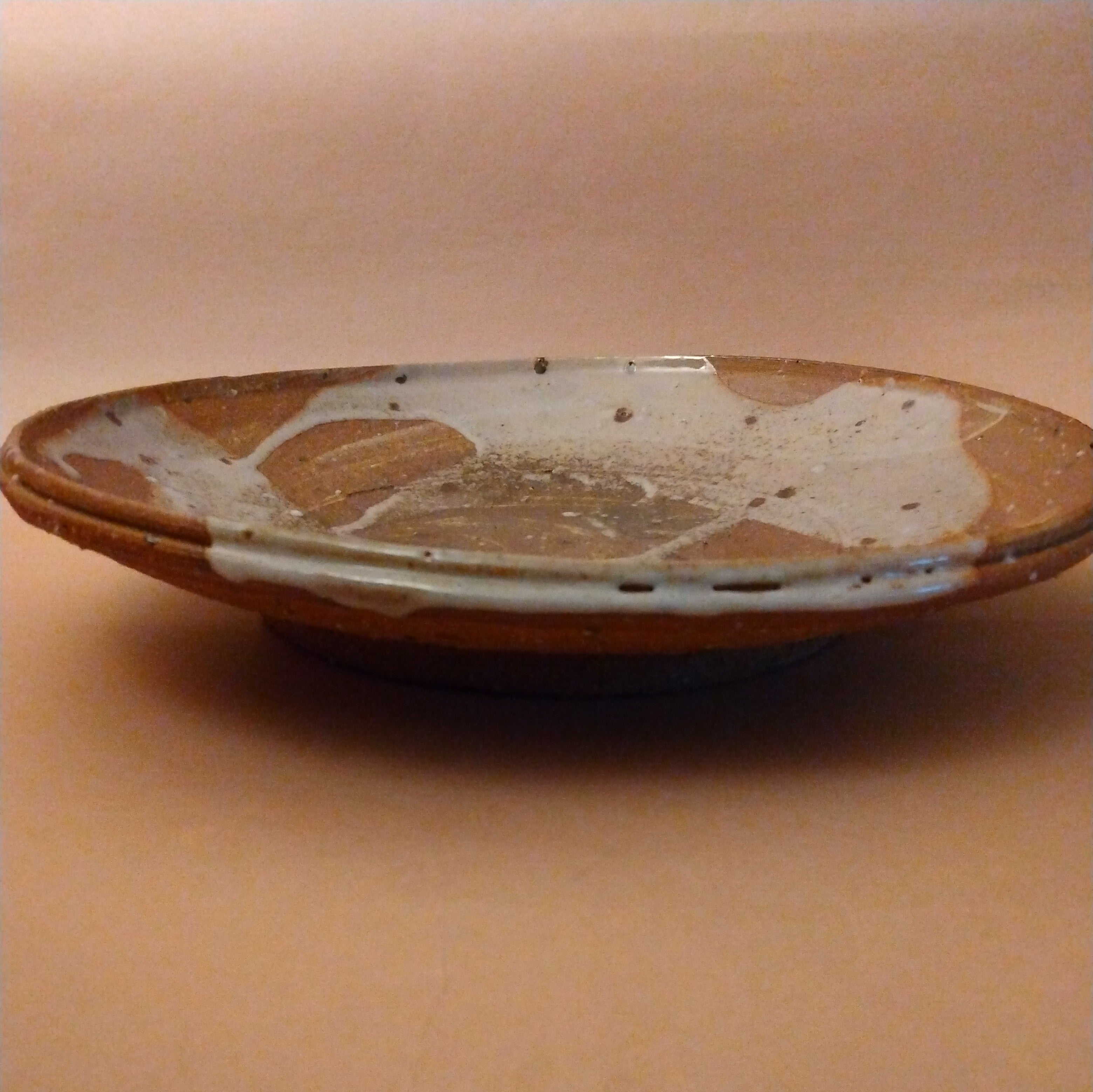 Wood-fired Plate with Shino Glaze Ladle Splashes, by George Gledhill