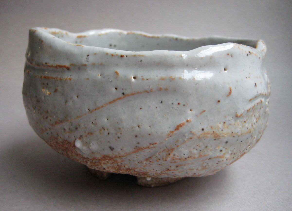 Shino Glaze Square Tea Bowl with Split Foot, Matcha Chawan, by George Gledhill