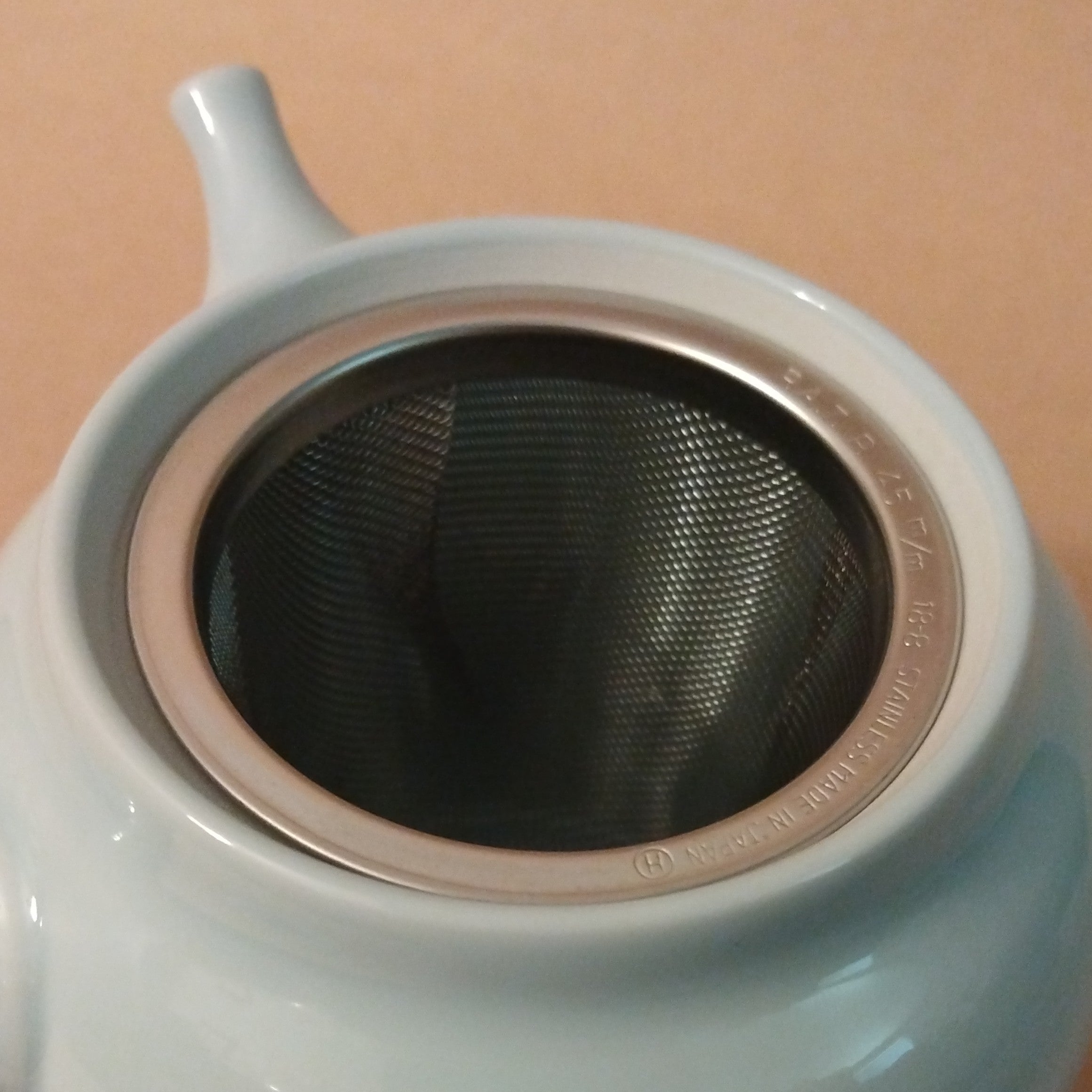Light Blue Porcelain Hasami-yaki Kyusu (Side-handle Tea Pot) by Fukuhou Kiln, 270cc / 9.1oz.