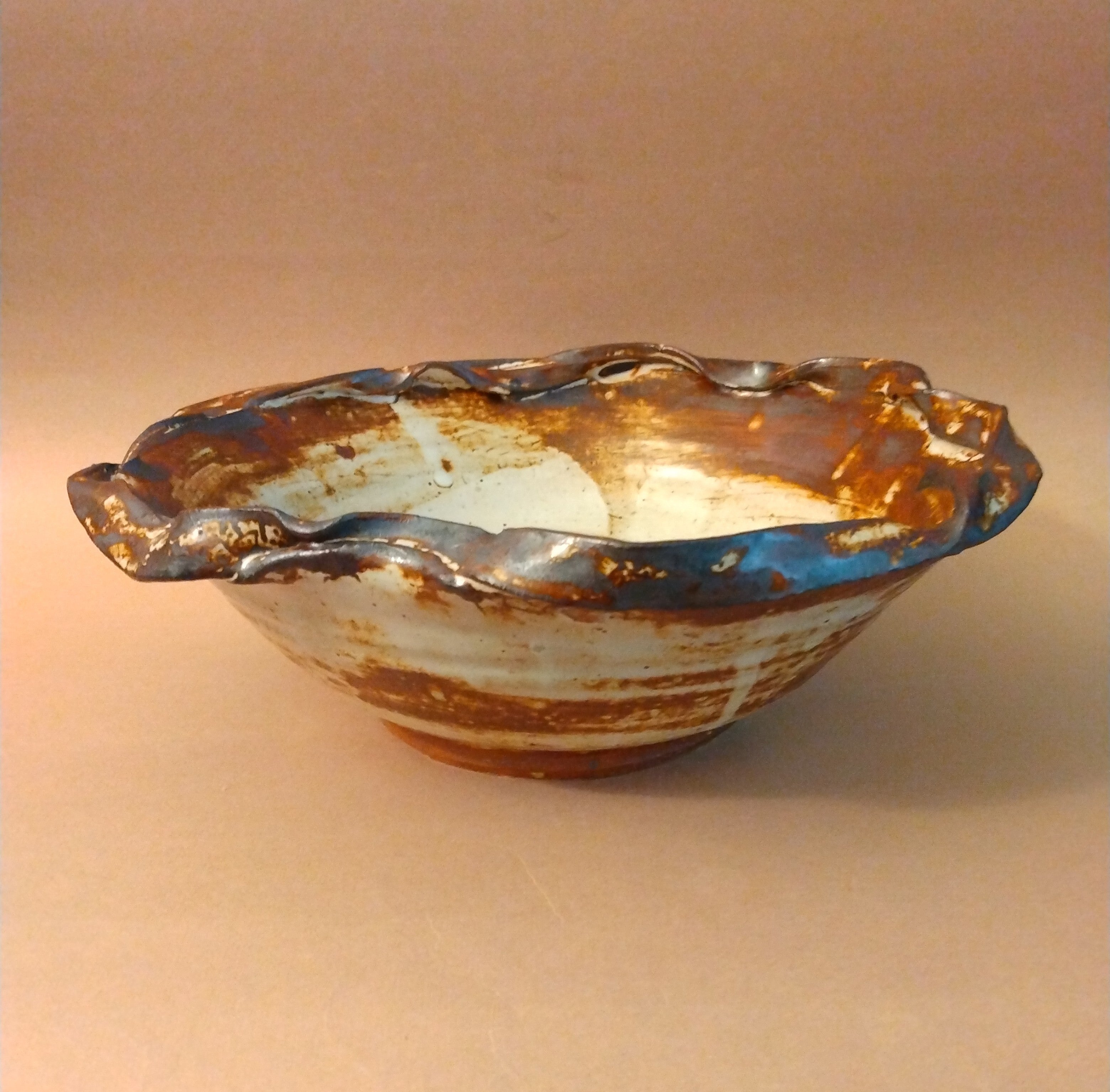 20% to Wajima Earthquake Relief - Bamboo Ash and Shino Glazed Serving Bowl by Sachiko Furuya