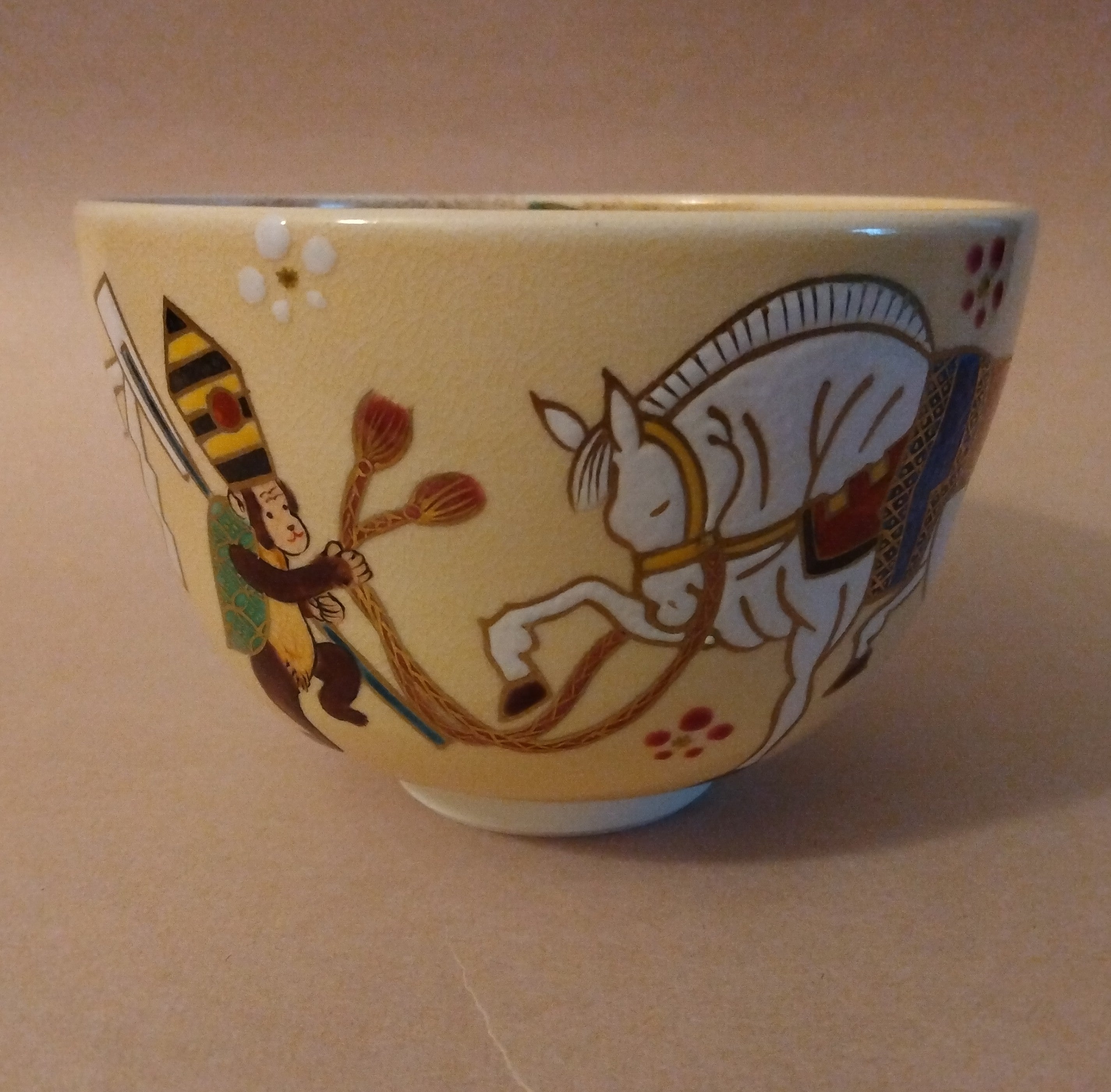 Vintage Horse Tea Bowl; Eto Uma Chawan, Kyo-yaki by Kato Eizan, Kyoto