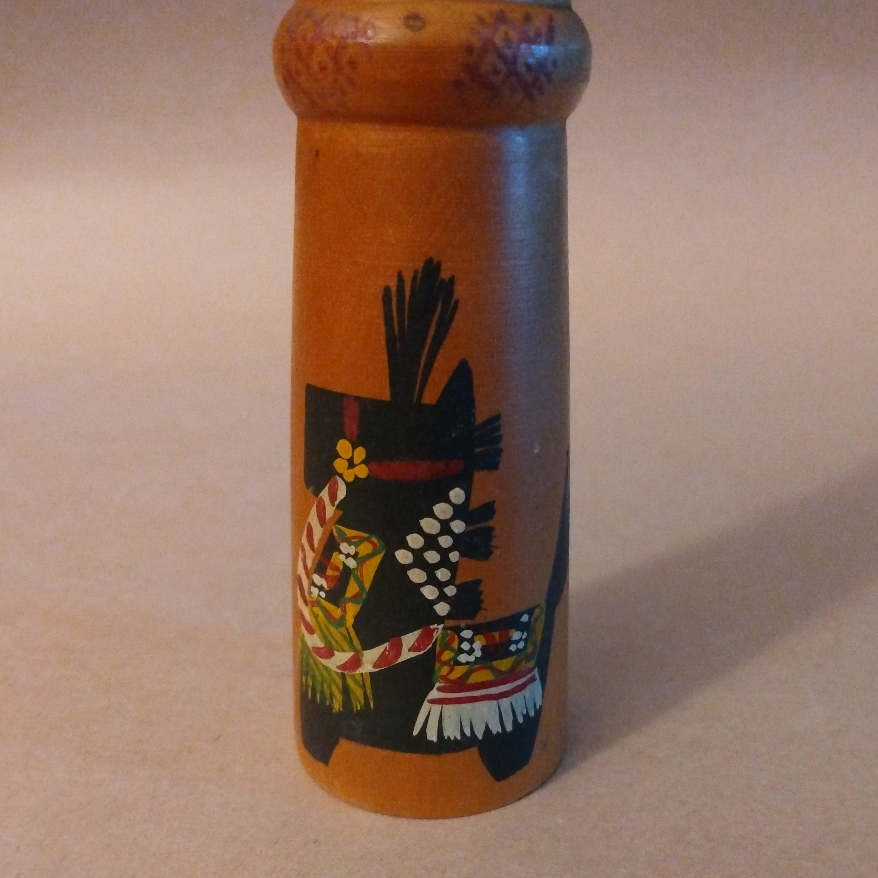 Kokeshi Wooden Doll with painting of Wooden Horse and Plum Blossoms; Touno Town, Iwate Prefecture, Vintage