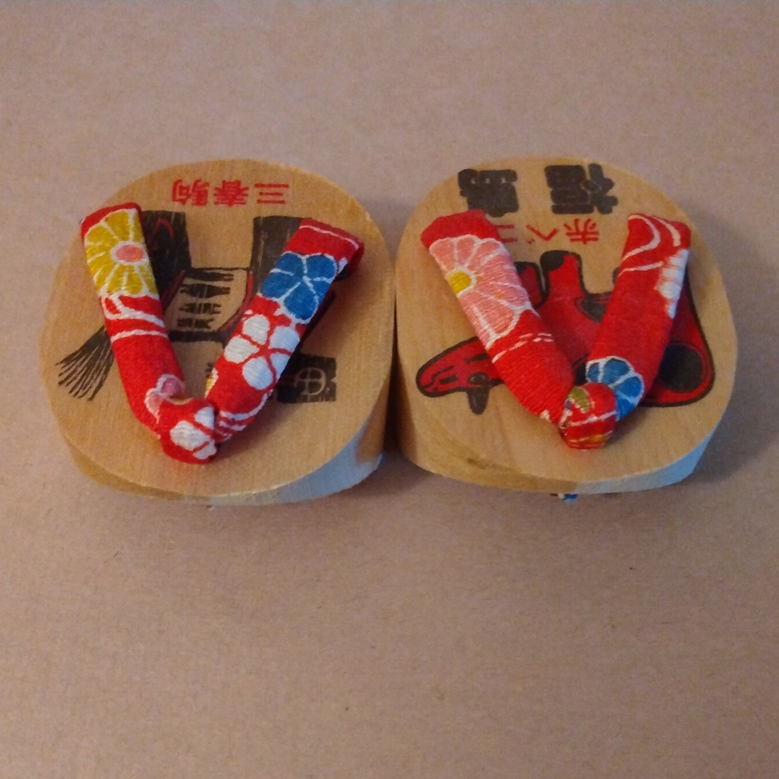 Omiyage Geta, Souvenir Wooden Sandals, with Miharu Koma and Akabeko; Fukushima Prefecture, Vintage