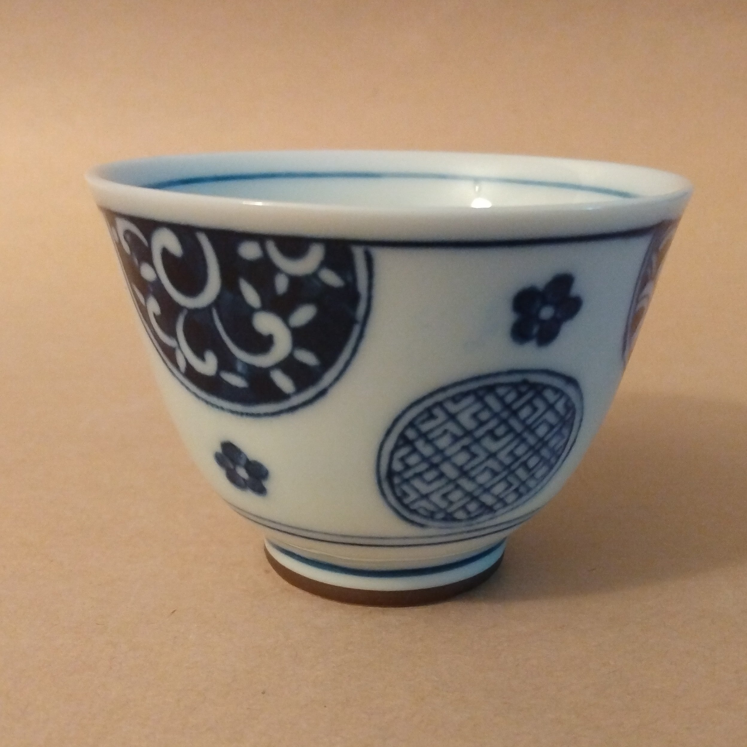 Blue and White Porcelain Sencha Yunomi, Tea Cups, 110ml (3.7 oz), set of 5. Mino ware; Gifu, Japan