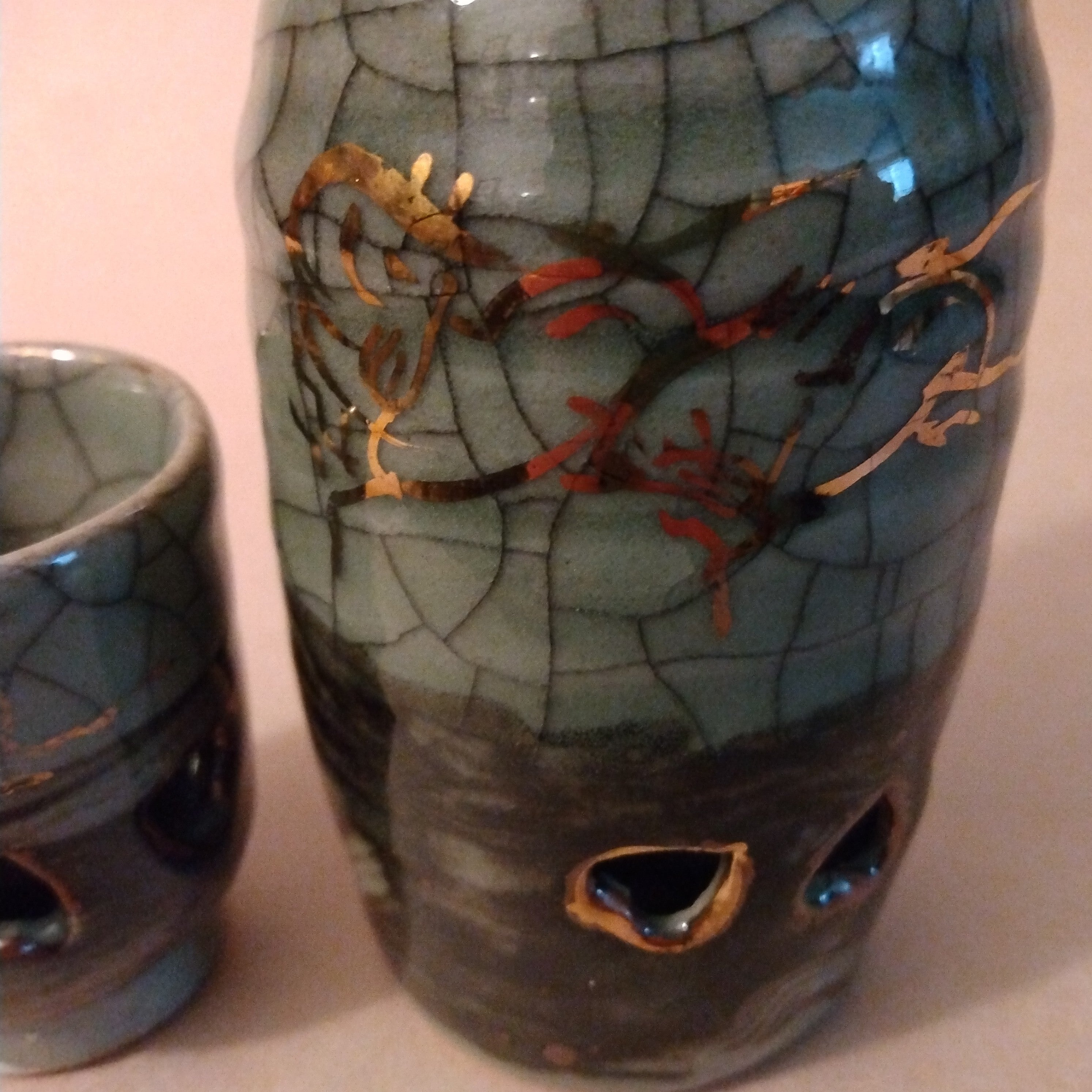 Obori-Soma-yaki Tokkuri & Ochoko (Sake Flask & Cup) Set, Vintage