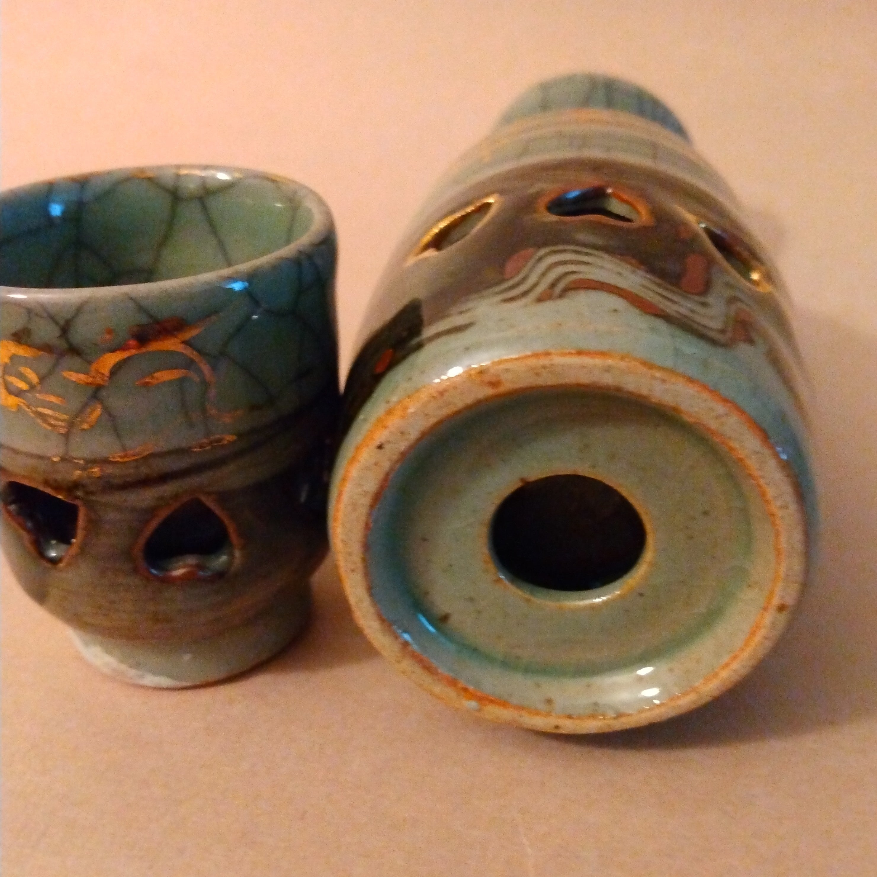 Obori-Soma-yaki Tokkuri & Ochoko (Sake Flask & Cup) Set, Vintage