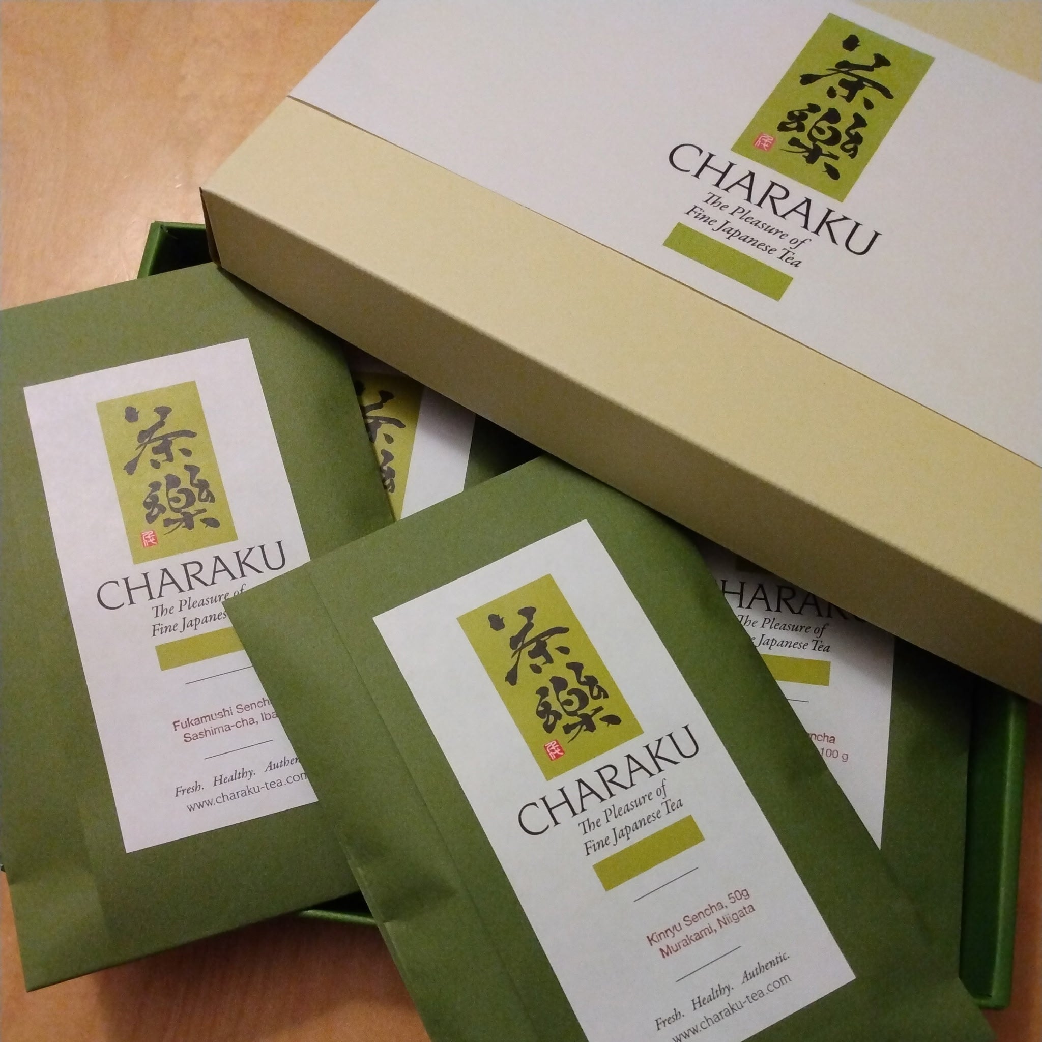 Charaku Fine Japanese Tea Sencha Variety Gift Box, 2025 Shincha (1st Harvest), 4 x 50g