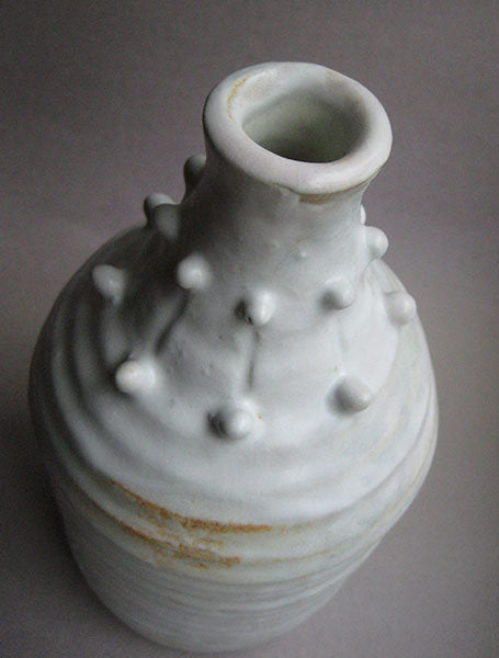 20% donated to Maui Wildfire Relief - White Shino glaze Vase with studded neck & shoulder, by Sachiko Furuya