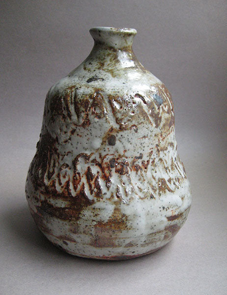 20% donated to Maui Wildfire Relief - Vase with wide base, Shino and Bamboo Ash Glazes, by Sachiko Furuya