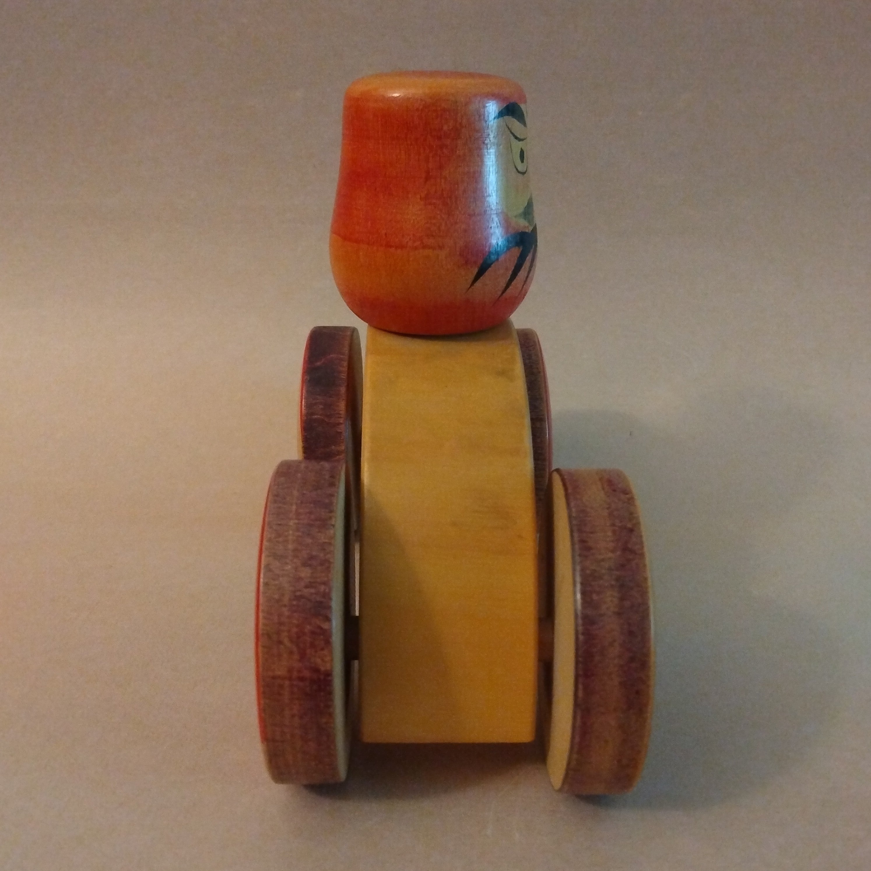 Daruma Kuruma, Daruma on Wheels, Japanese wooden Folk Toy; Thiel Collection
