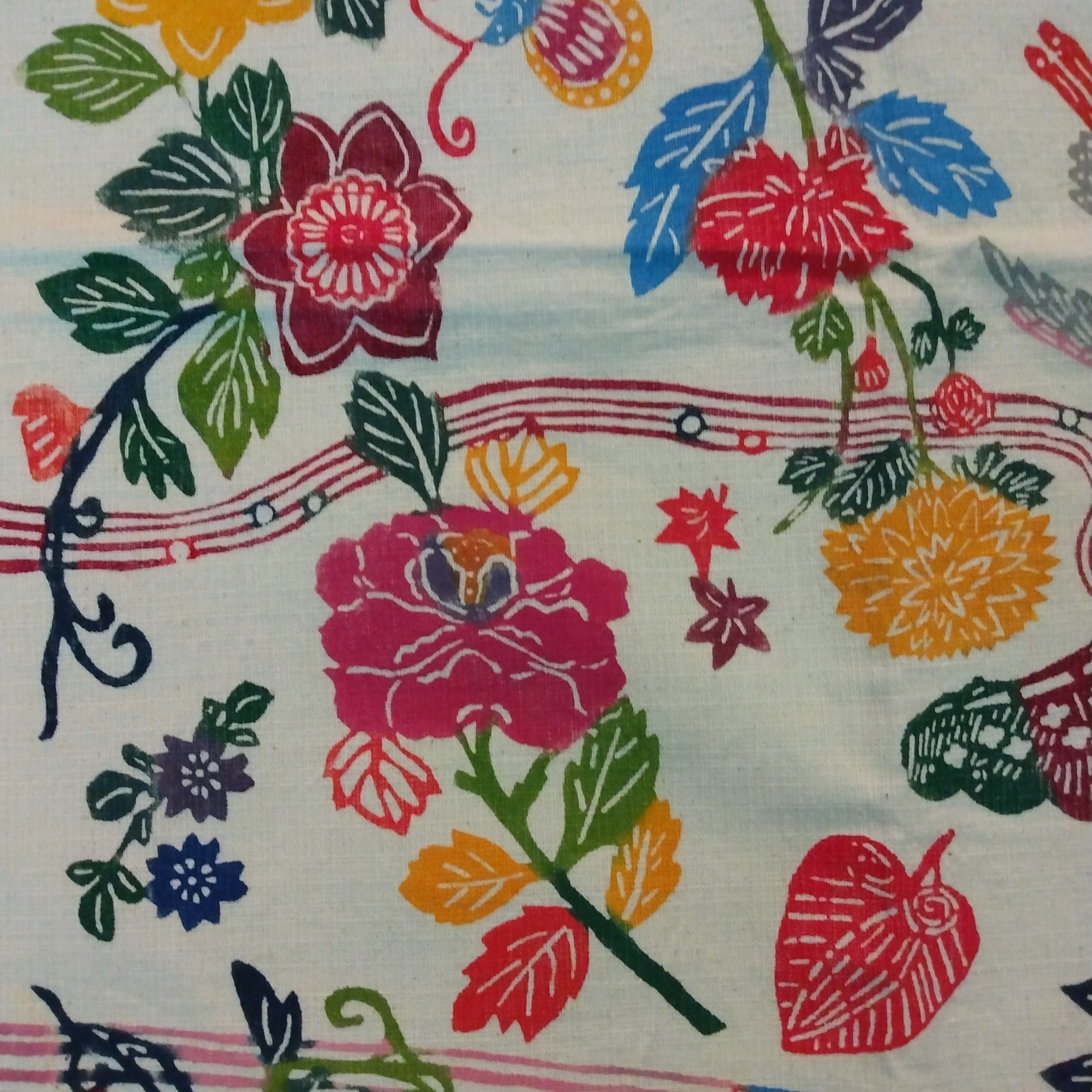 Okinawa Bingata Dyed Cloth with Flora and Fauna. Vintage Japanese Textile; Thiel Collection
