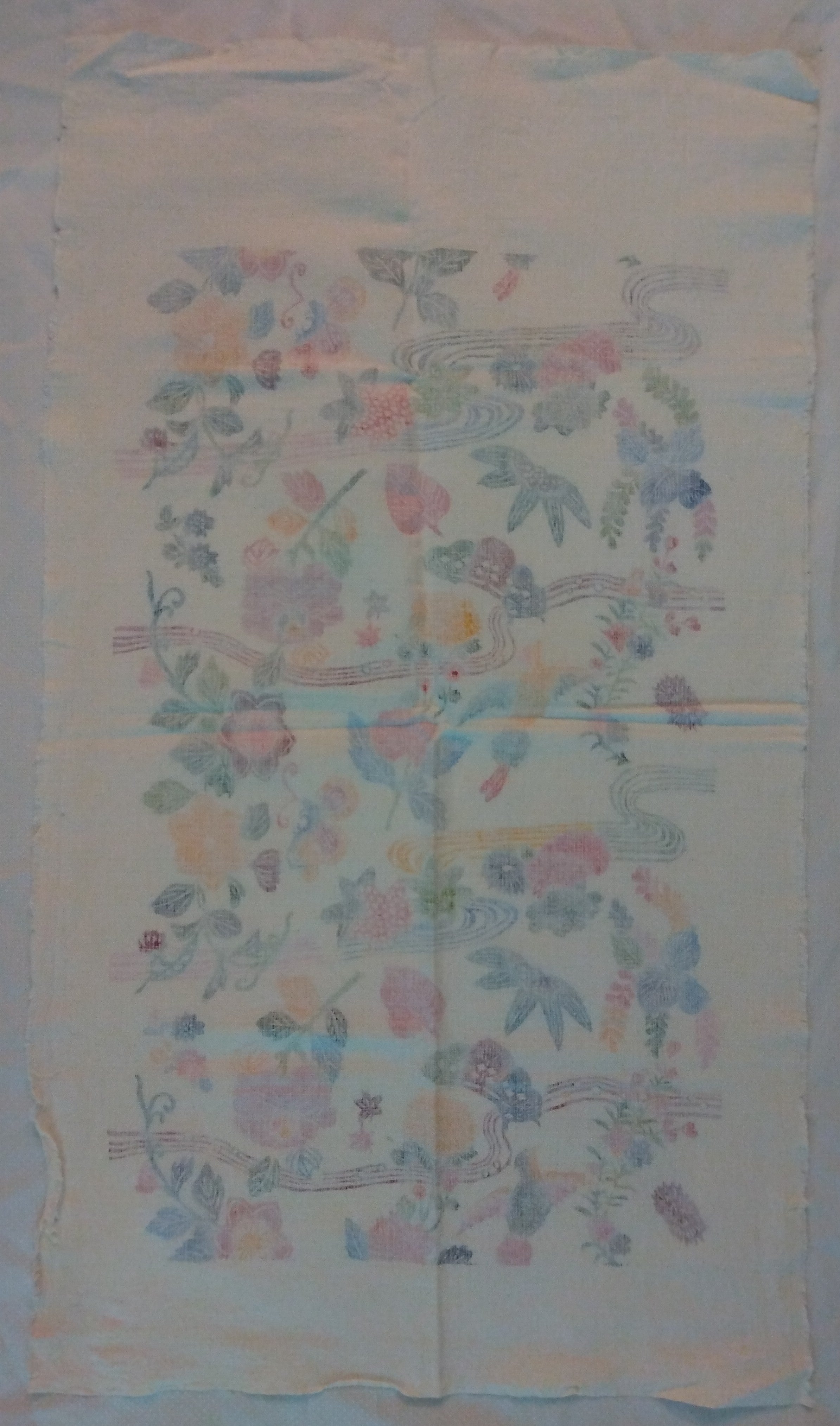 Okinawa Bingata Dyed Cloth with Flora and Fauna. Vintage Japanese Textile; Thiel Collection